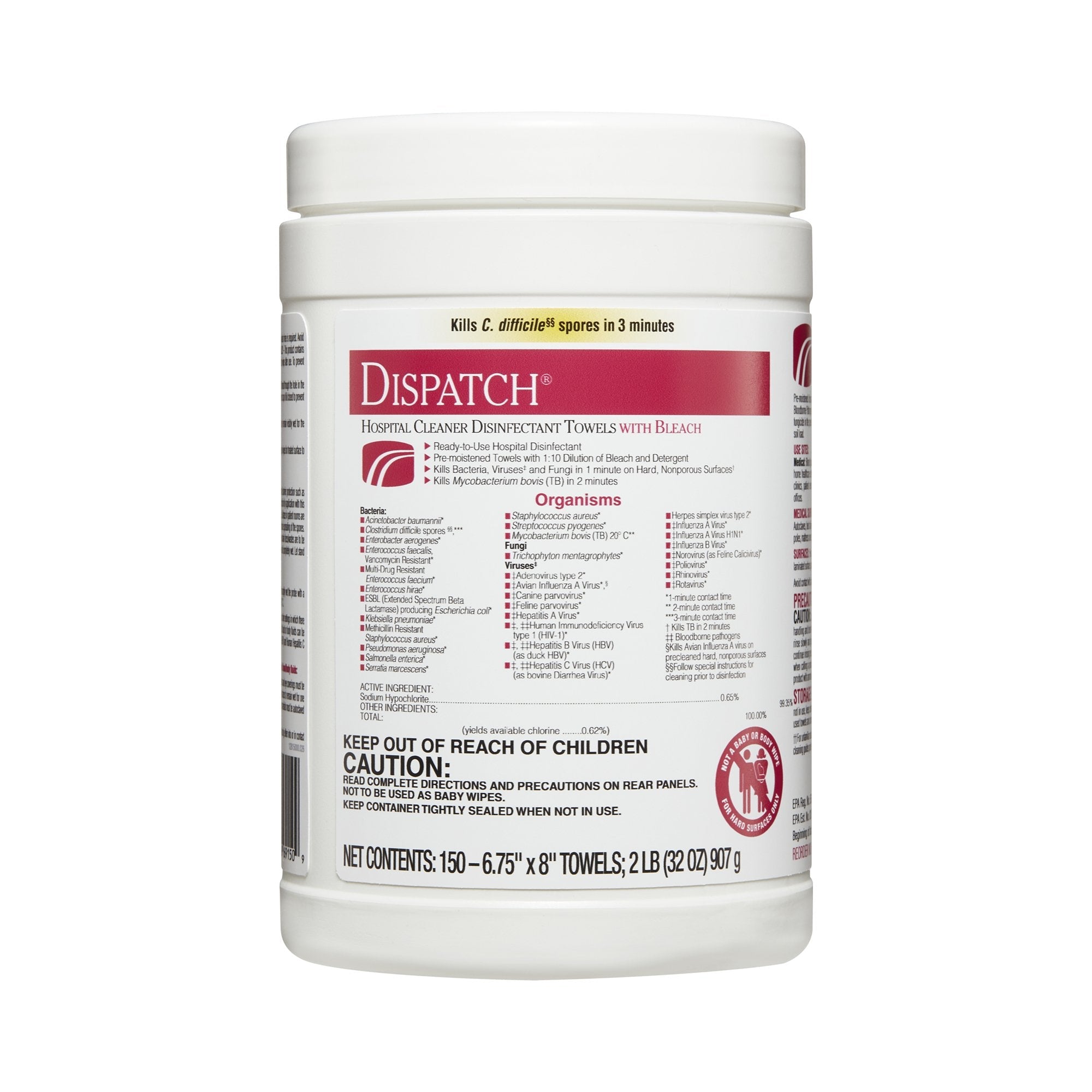 Dispatch® Surface Disinfectant Cleaner with Bleach, Canister (150 Units)