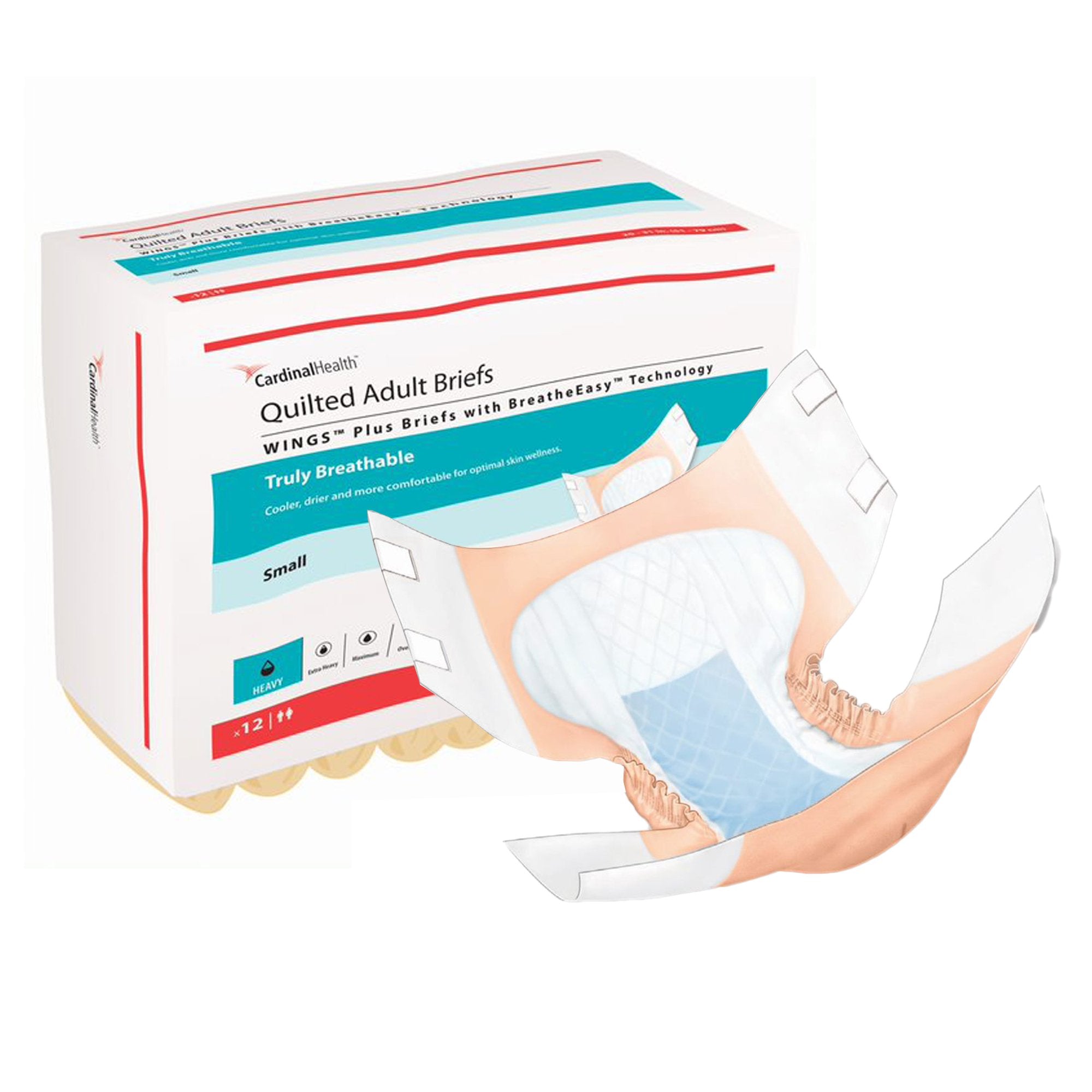 Incontinence Brief Wings™ Quilted Plus with BreatheEasy™ Technology Adult Small Unisex Disposable Heavy Absorbency