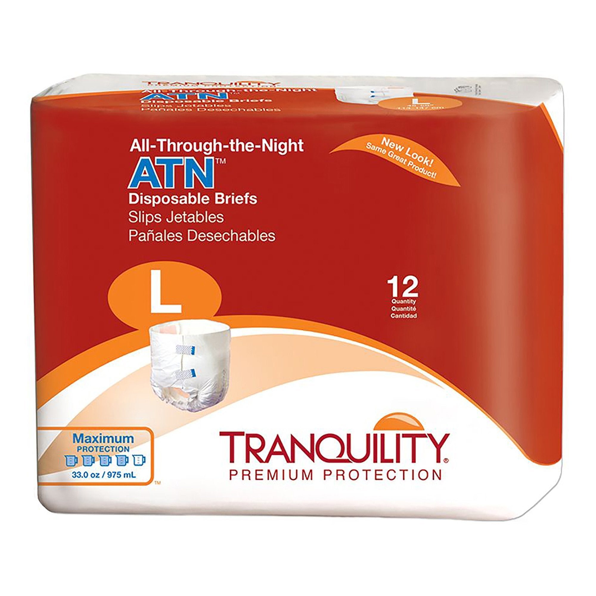 Tranquility® ATN Large Incontinence Briefs - 33 oz Absorbency (12 Pack)