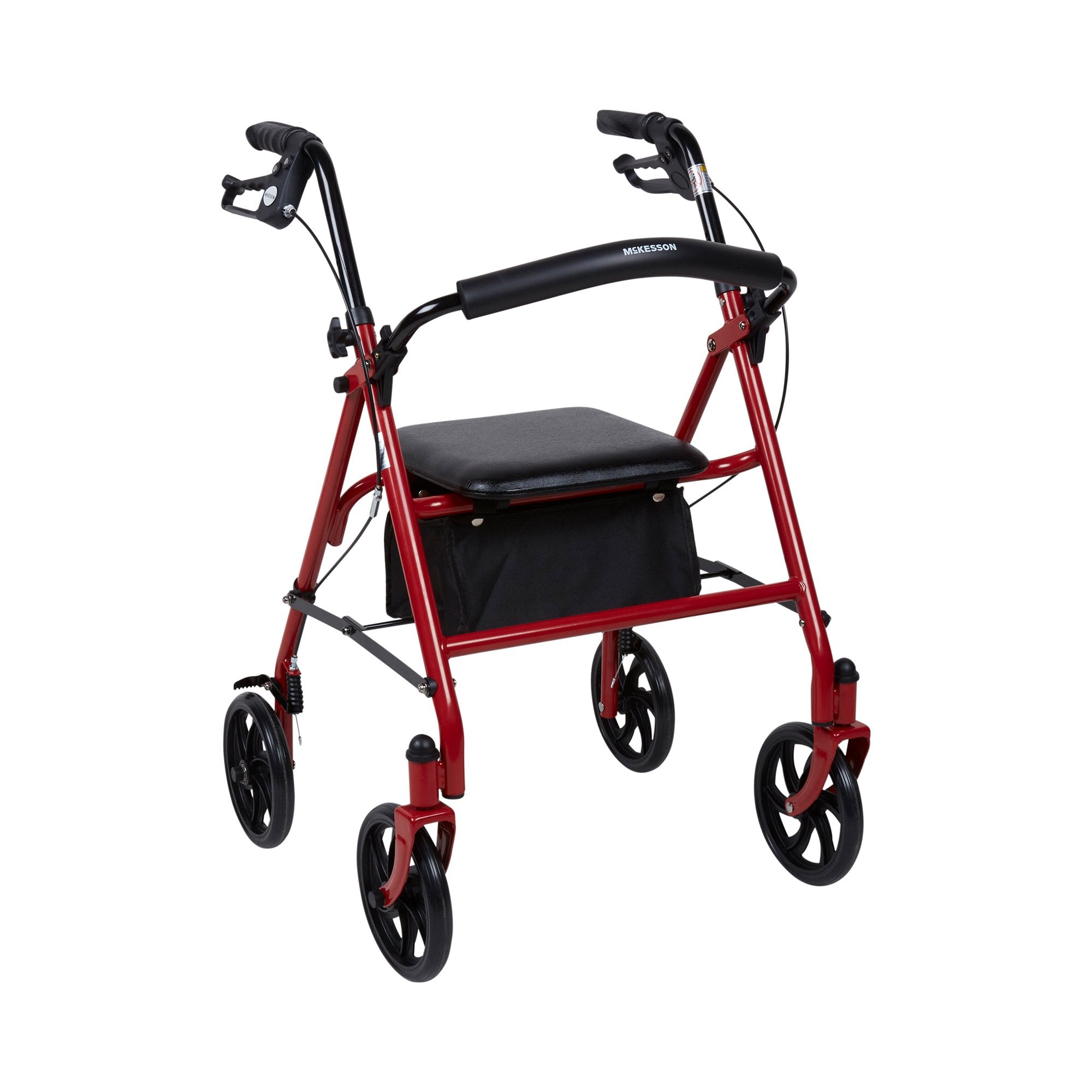 McKesson Folding Steel Four-Wheel Rollator, 12-Inch Seat Width, Red (1 Unit)