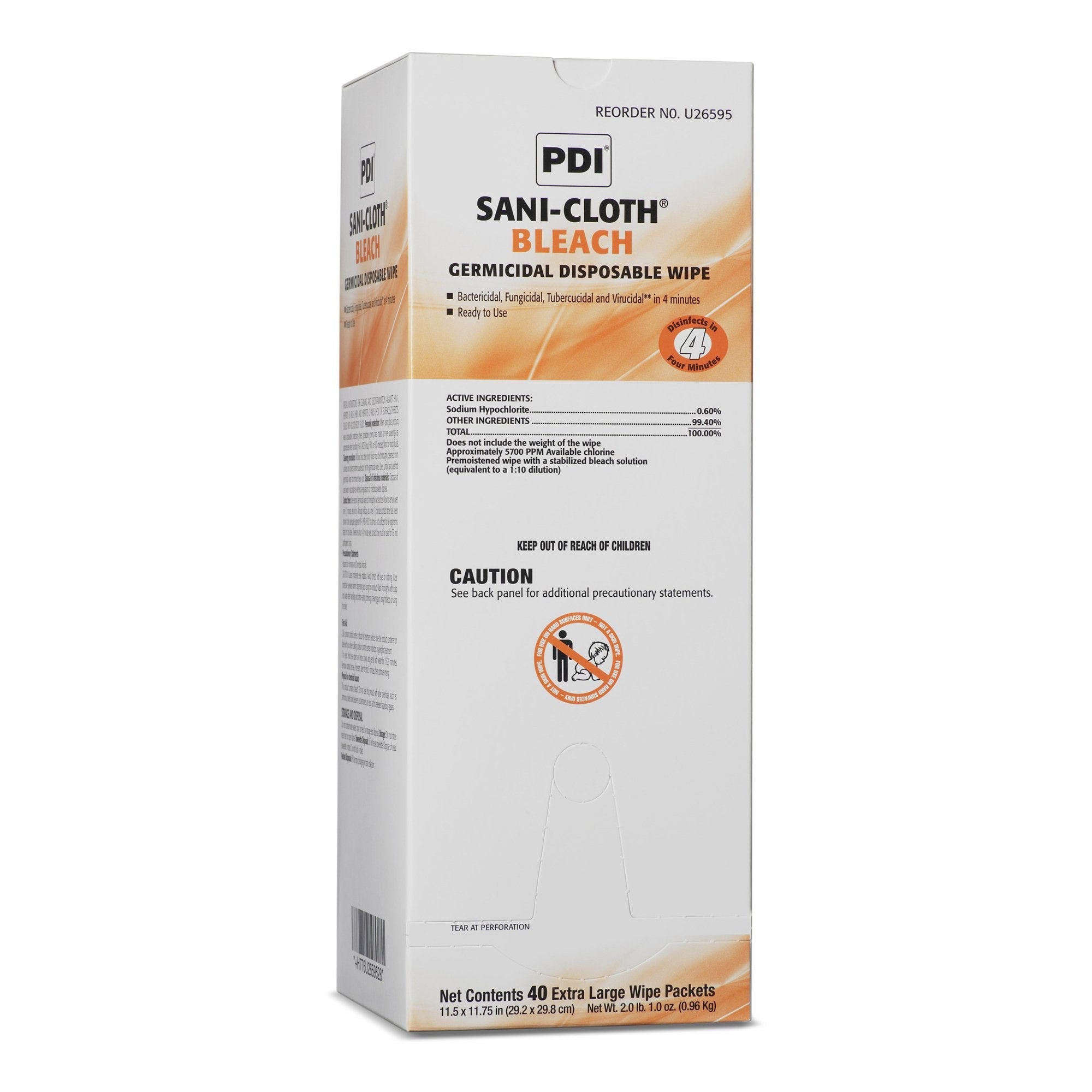 Sani-Cloth® Surface Disinfectant Cleaner Bleach Wipe, 40 Individual Packets per Box (40 Units)