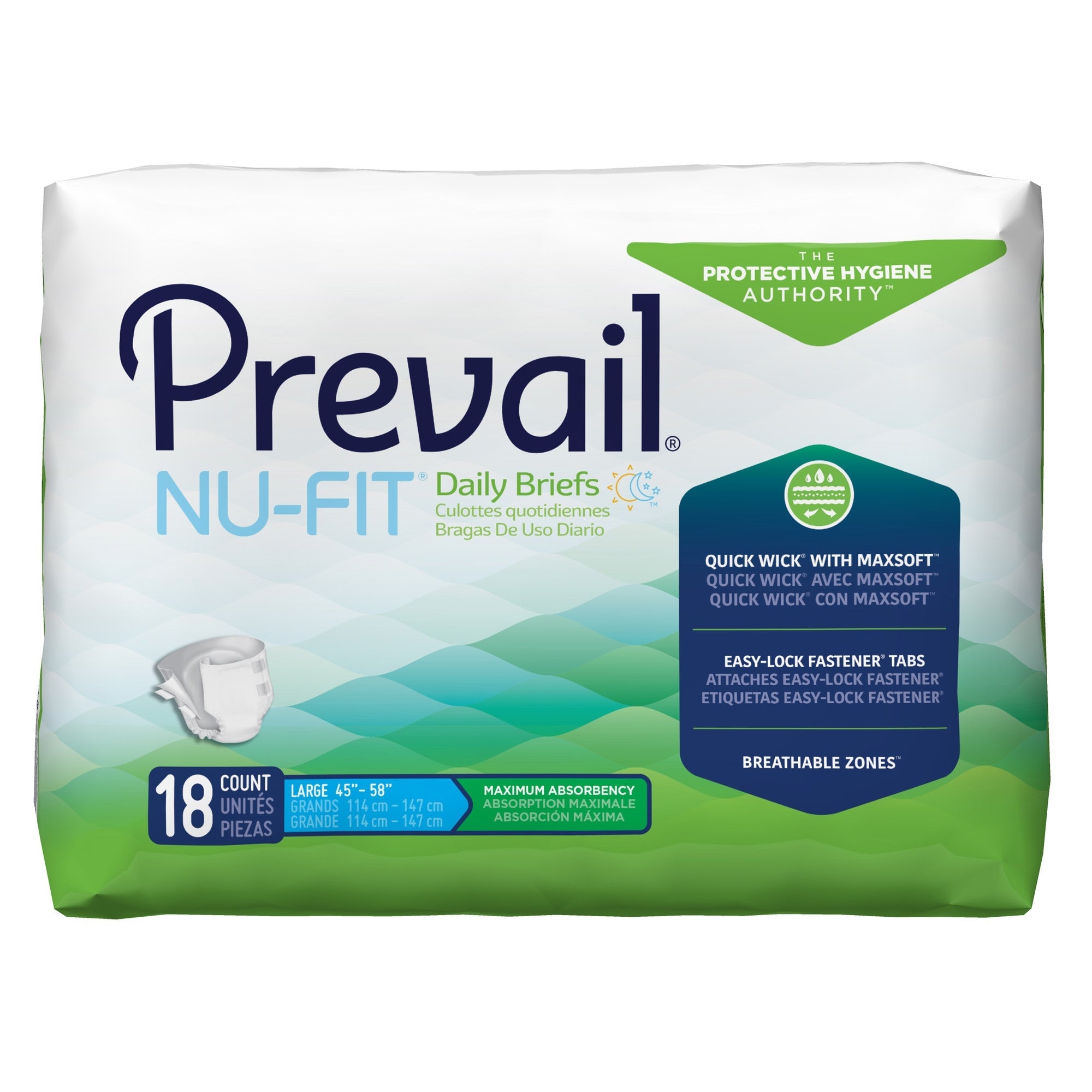 Prevail Nu-Fit Large Incontinence Briefs, Max Absorbency - 4 Pack