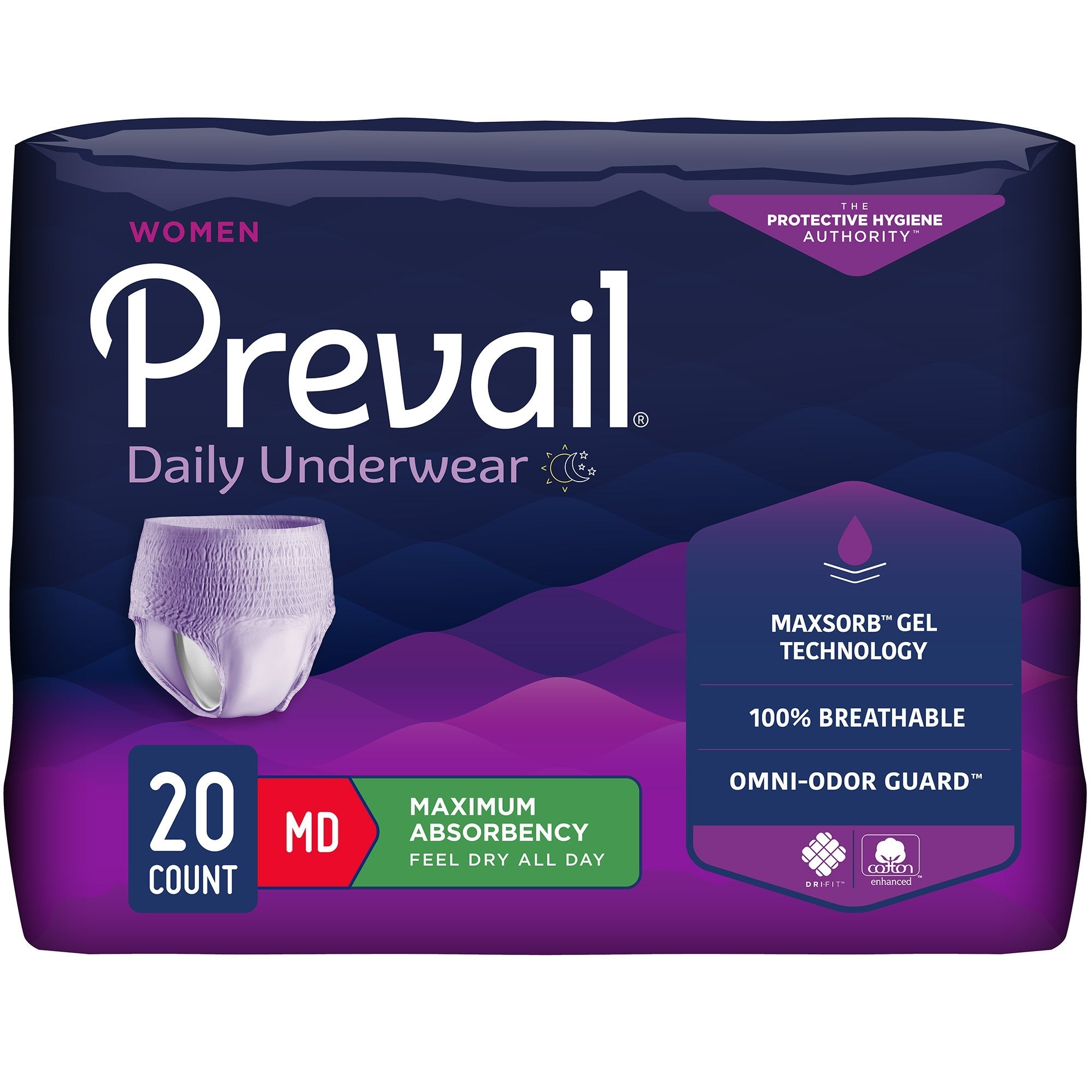 Prevail® Women's Daily Max Absorbent Underwear, Medium - 20 Pack