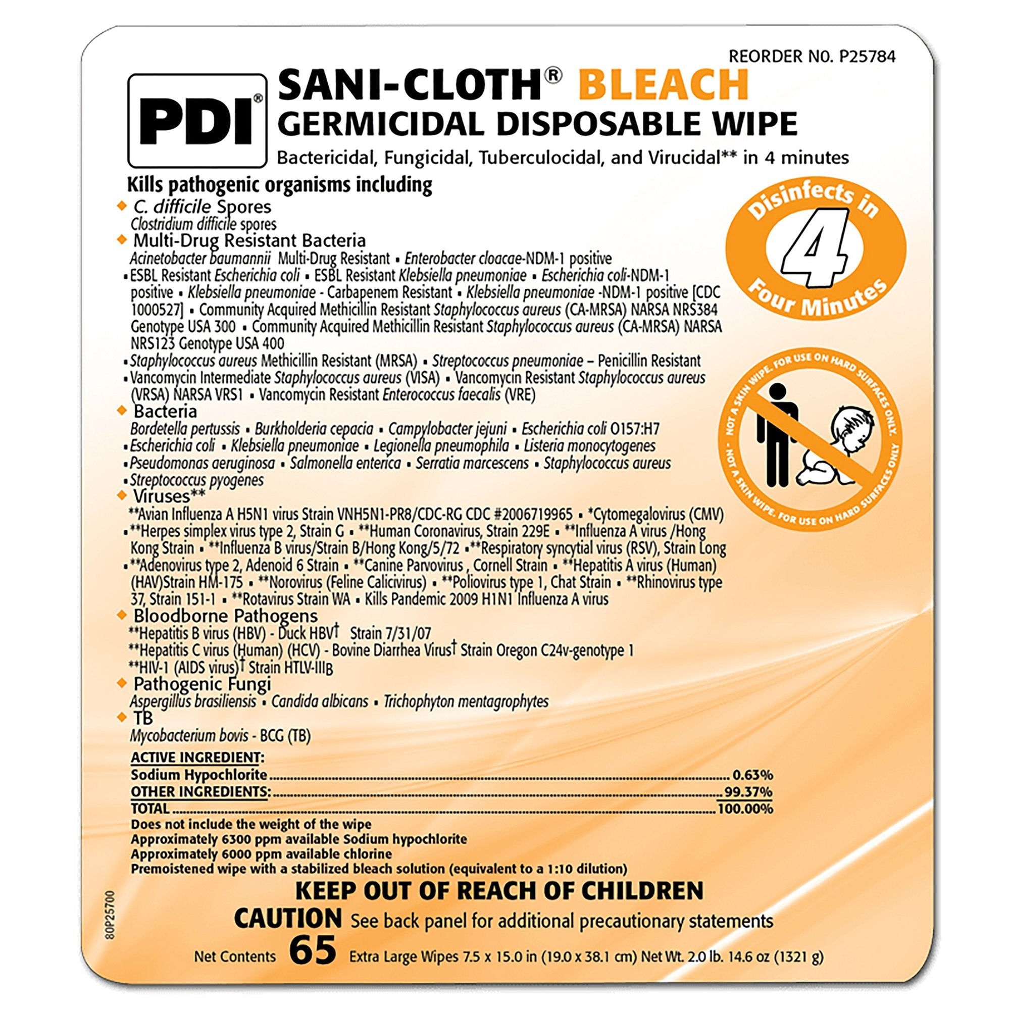 Sani-Cloth® Surface Disinfectant Cleaner, 65 Wipes per Canister (1 Unit)