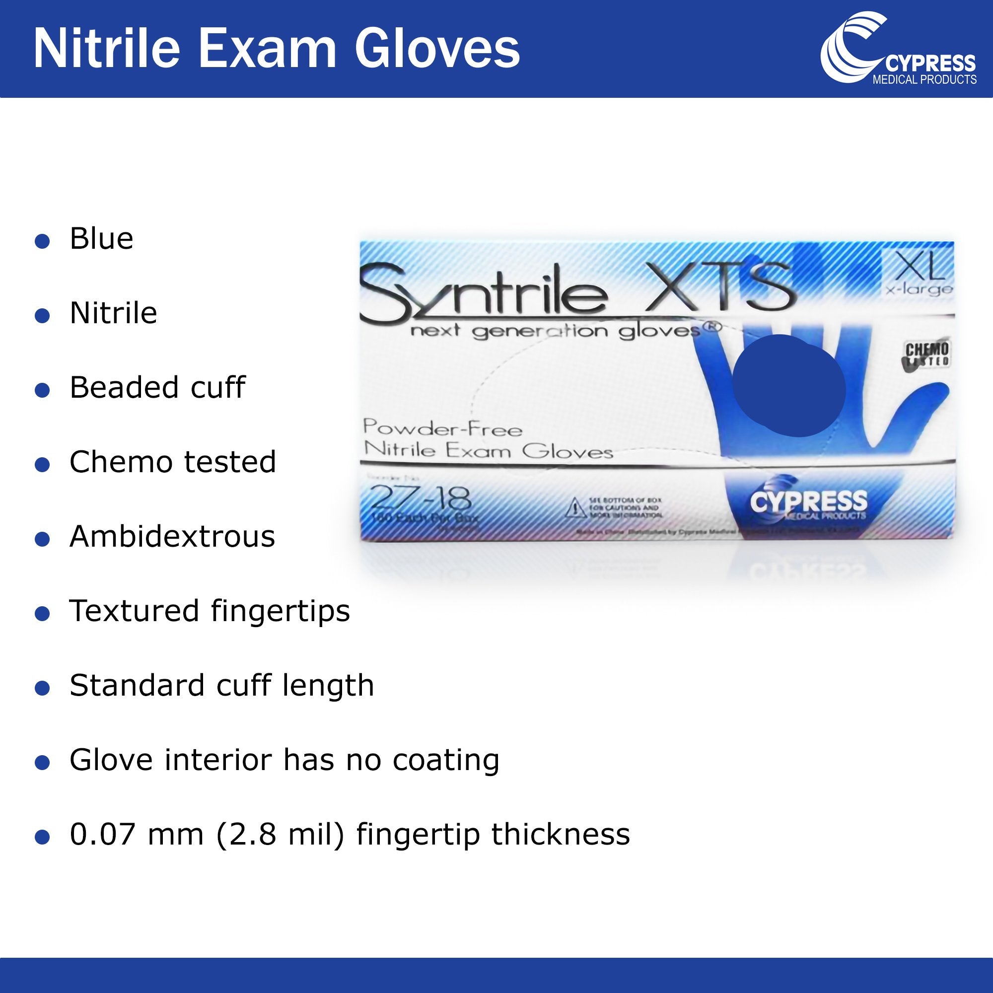 Syntrile® XTS Nitrile Standard Cuff Length Exam Glove, Extra Large, Blue (200 Units)