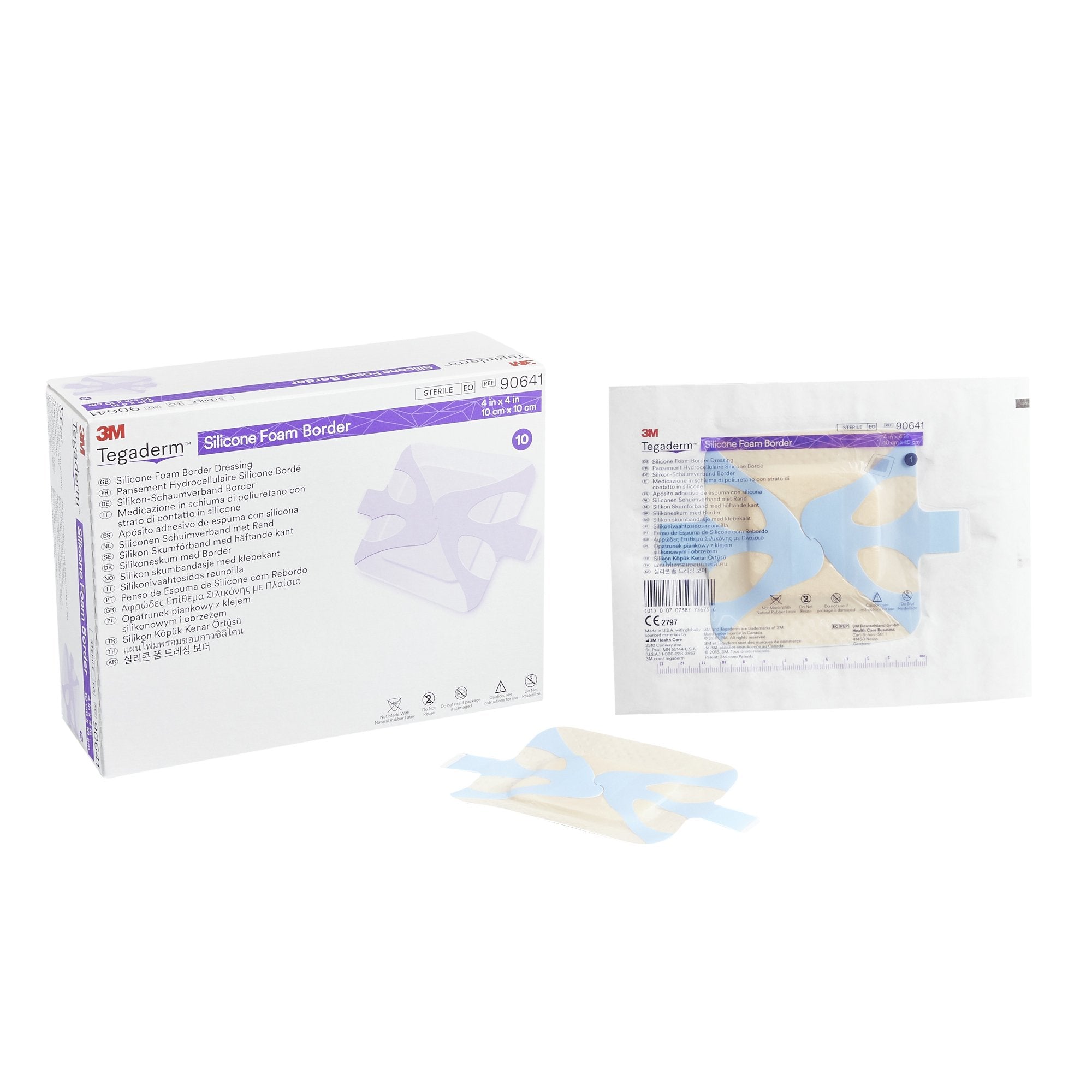 3M™ Tegaderm™ Silicone Adhesive with Border Silicone Foam Dressing, 4 x 4 Inch (10 Units)