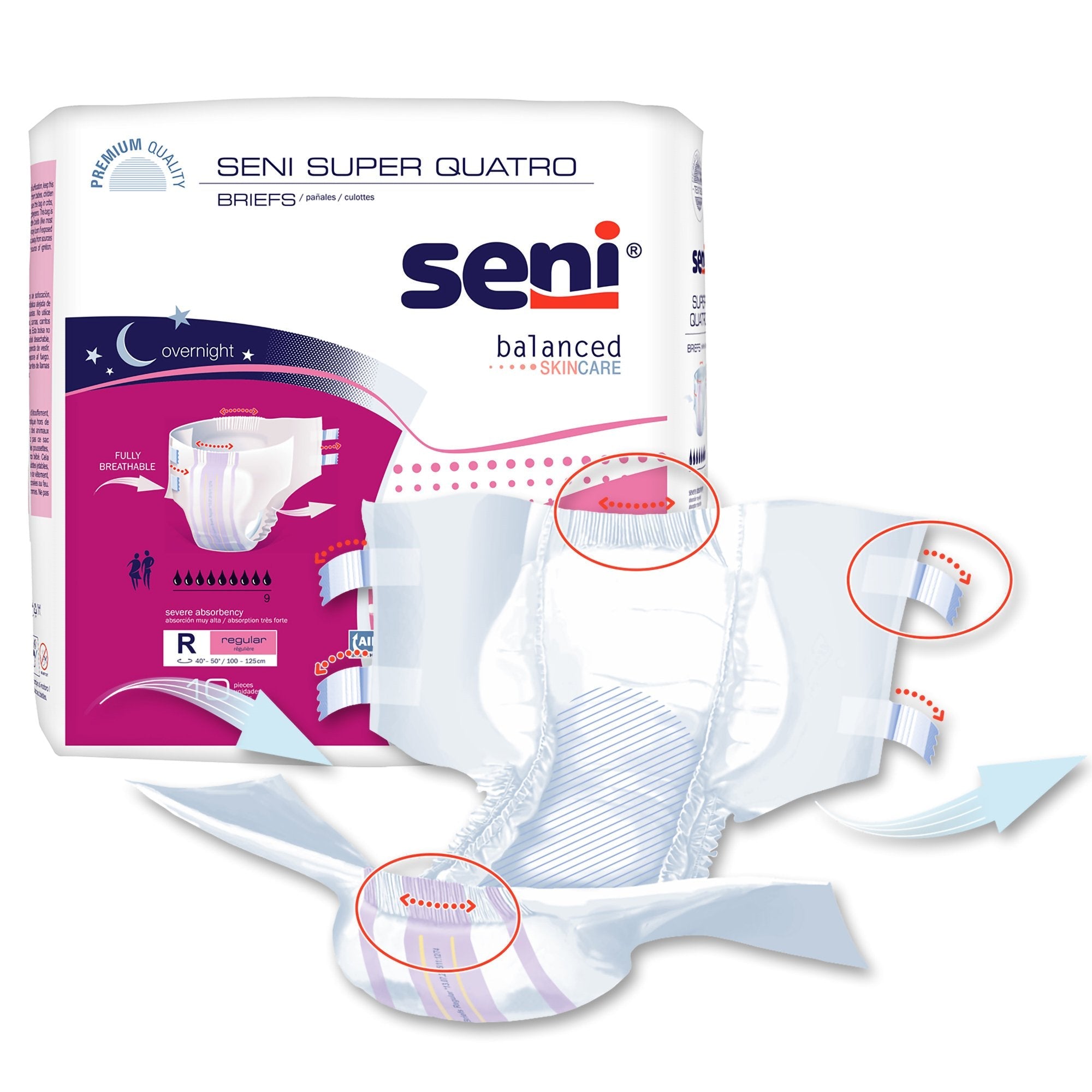 Seni® Super Quatro Severe Absorbency Incontinence Brief, Regular (10 Units)