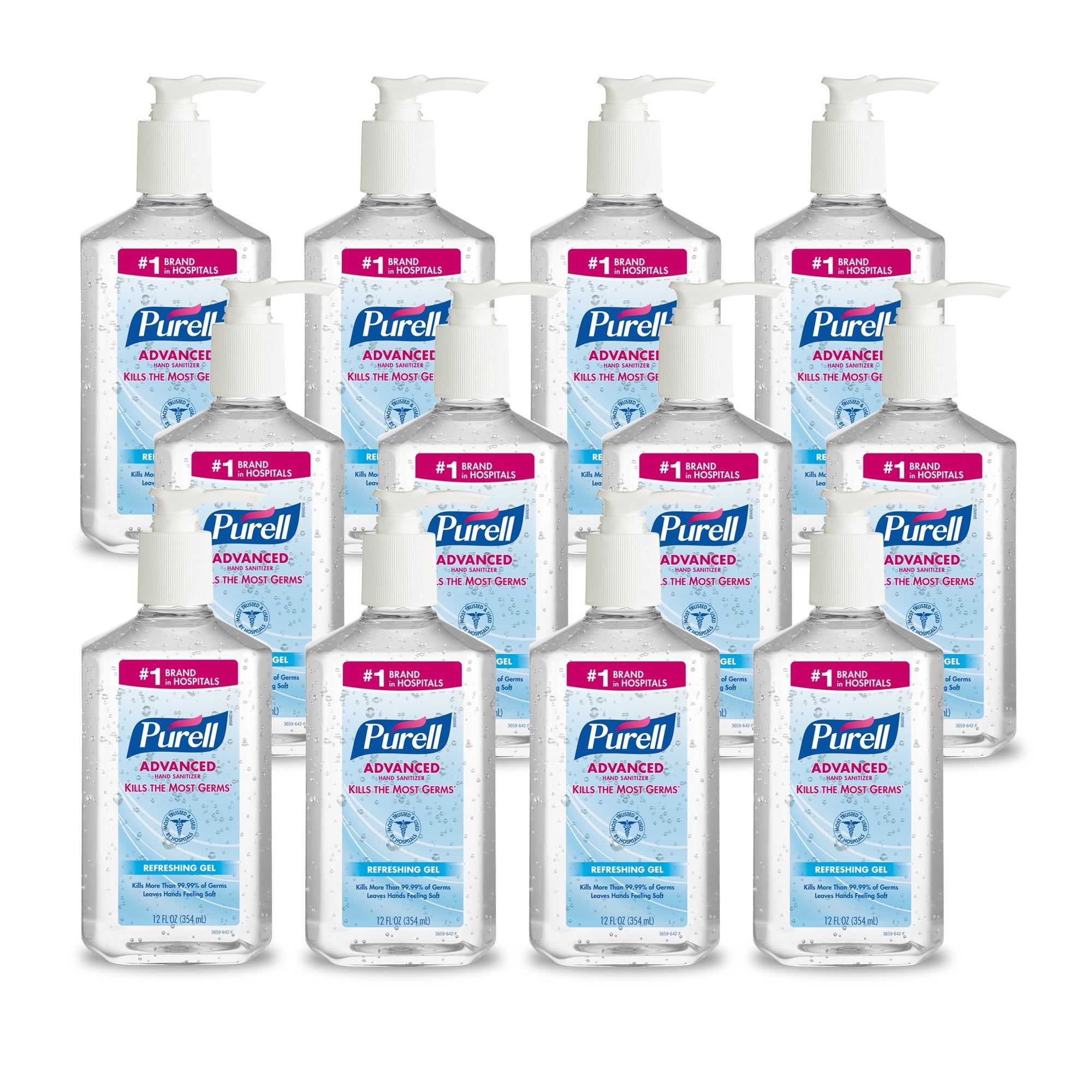 Purell Advanced Hand Sanitizer Gel, 12 Oz Pump Bottle, 70% Ethyl Alcohol - 12 Pack