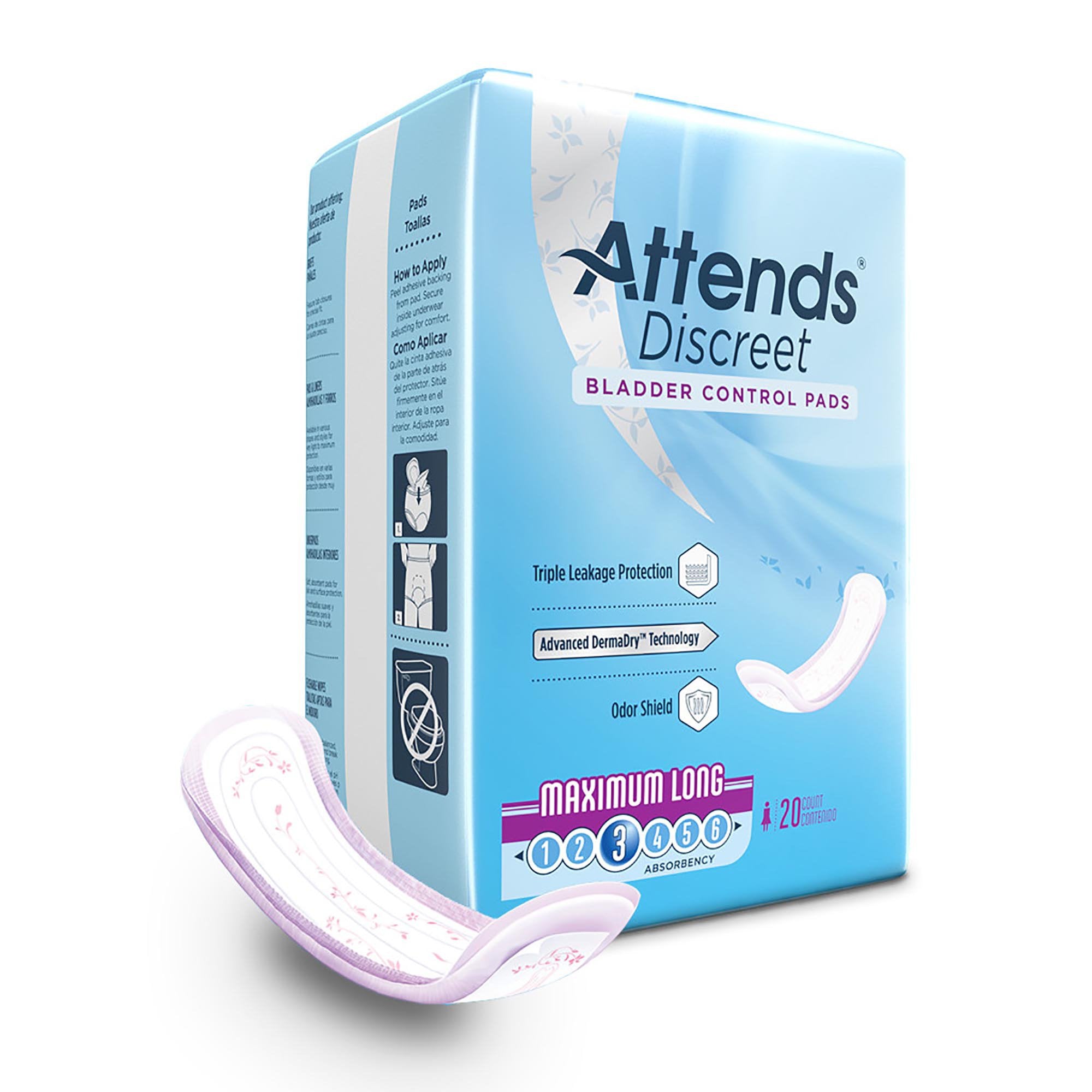 Attends® Discreet Women's Maximum Long Bladder Control Pad, 14½-Inch Length (200 Units)