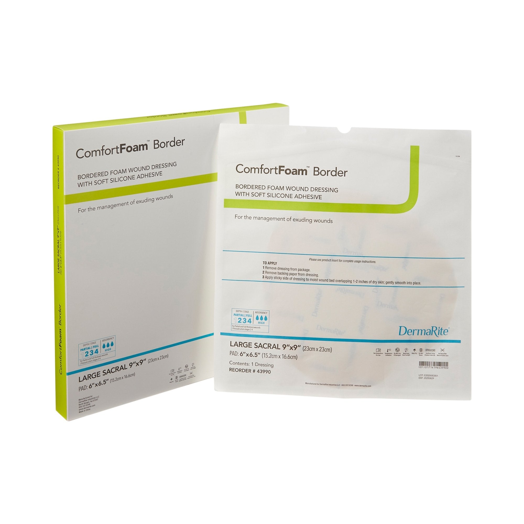 ComfortFoam™ Border Silicone Adhesive with Border Silicone Foam Dressing, 9 x 9 Inch (5 Units)