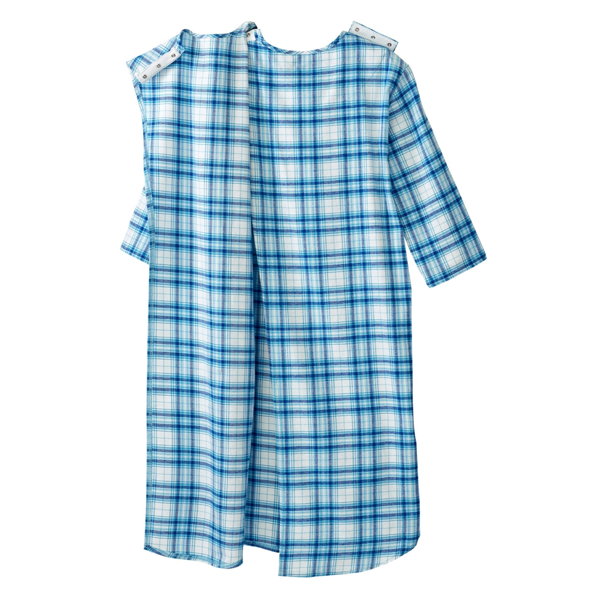 Silverts® Shoulder Snap Patient Exam Gown, Medium, Turquoise Plaid (1 Unit)