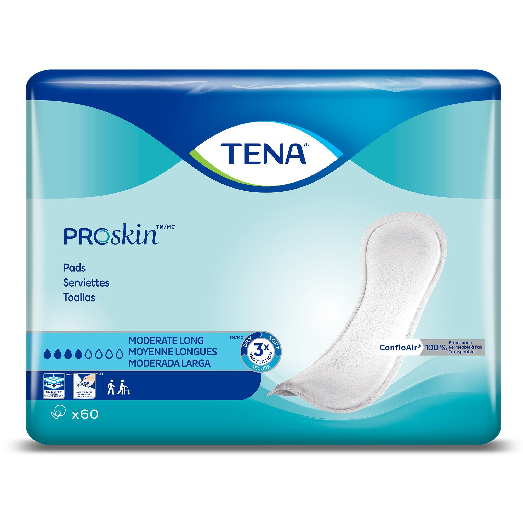 TENA Bladder Control Pads, Moderate Absorbency, Long, 12 Inch, Unisex, White