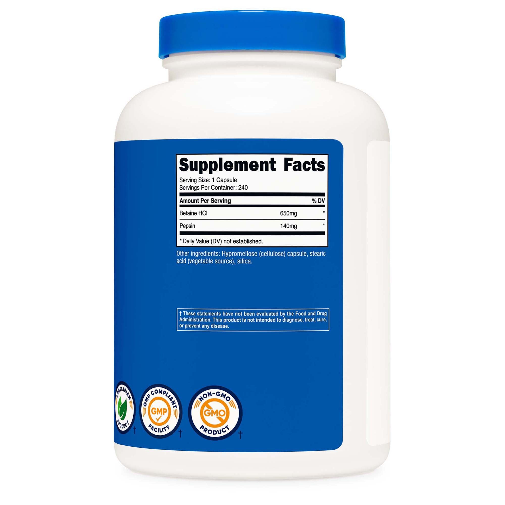 Dietary Supplement nutricost® Betaine HCl / Pepsin 790 mg Strength Capsule 240 Per Bottle - image 4