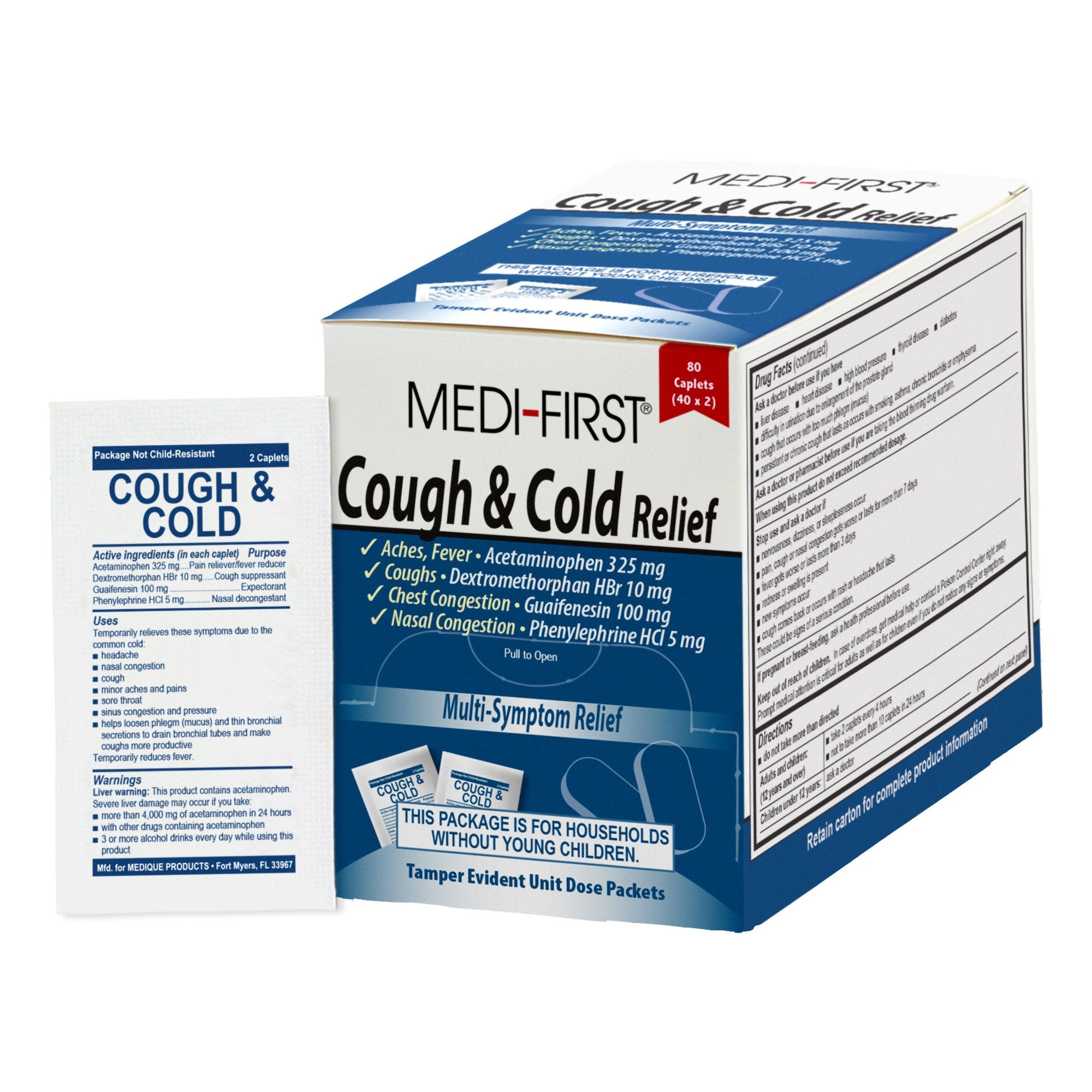 Cold and Cough Relief 325 mg - 10 mg - 100 mg - 5 mg Strength Caplet 80 per Box