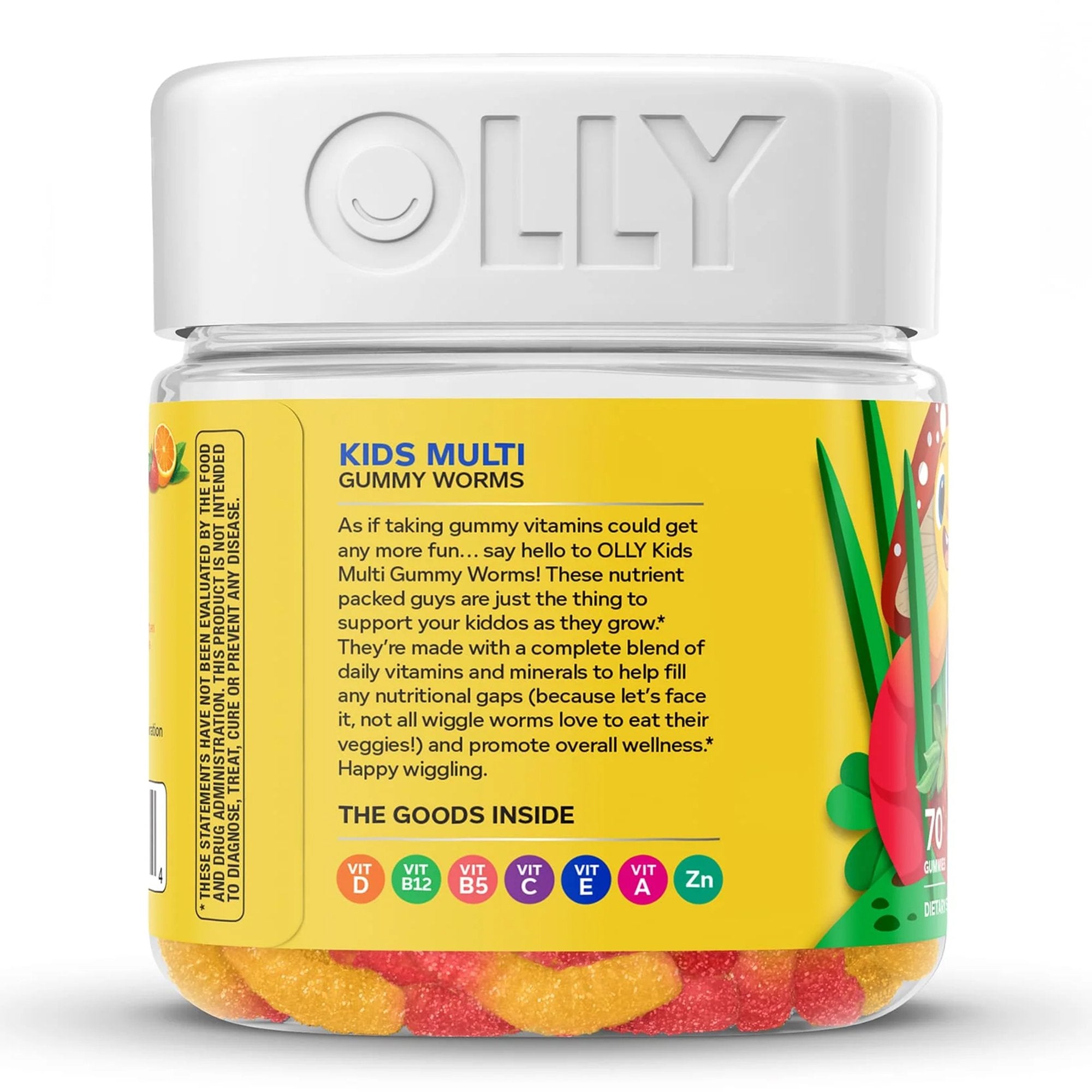 Dietary Supplement OLLY® Kids Multi Gummy Worms Vitamin A / B6 / B12 / C / D / E / Zinc 150 mcg - 0.5 mg - 1.2 mcg - 15 mg - 10 mcg - 3.75 mg - 0.75 mg Strength Gummy 70 per Bottle Sour Fruity Punch Flavor - image 3
