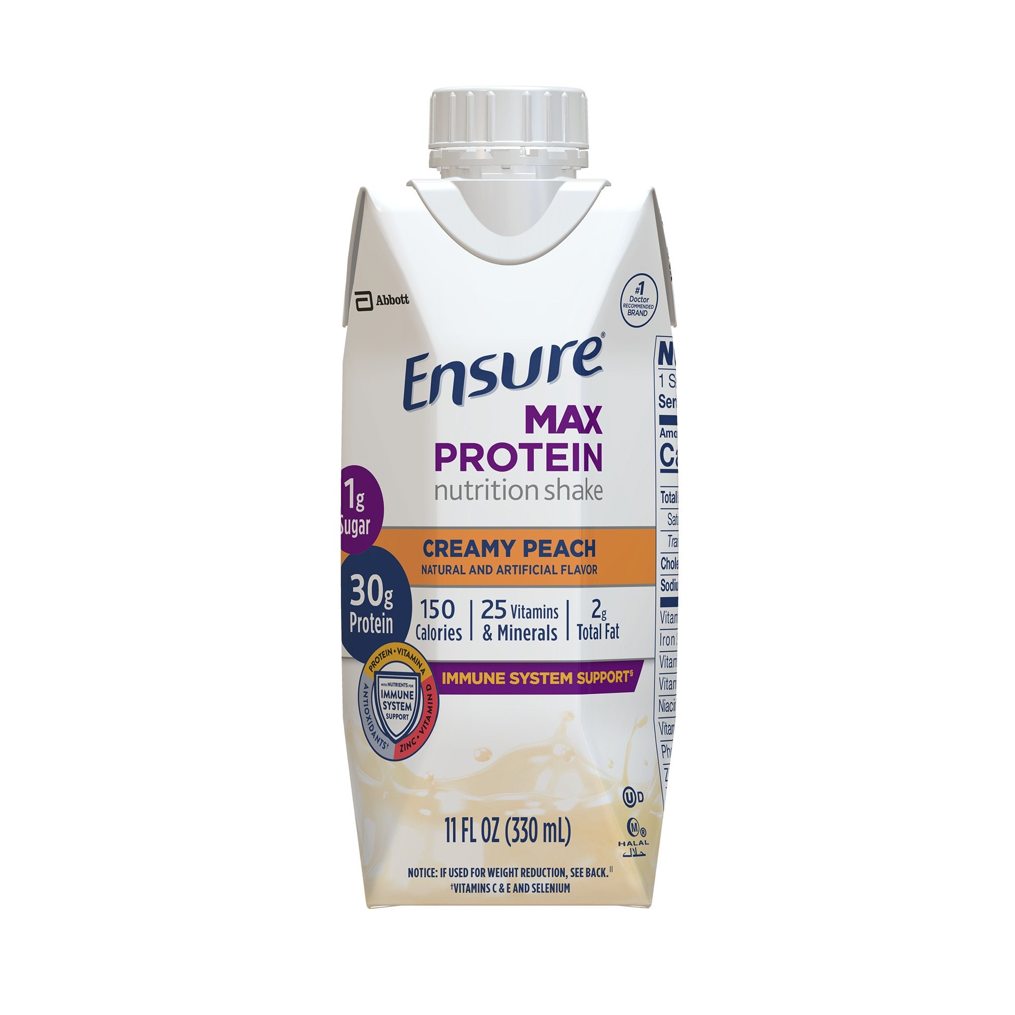 Oral Supplement Ensure® Max Protein Nutrition Shake Creamy Peach Flavor Liquid 11 oz. Reclosable Carton