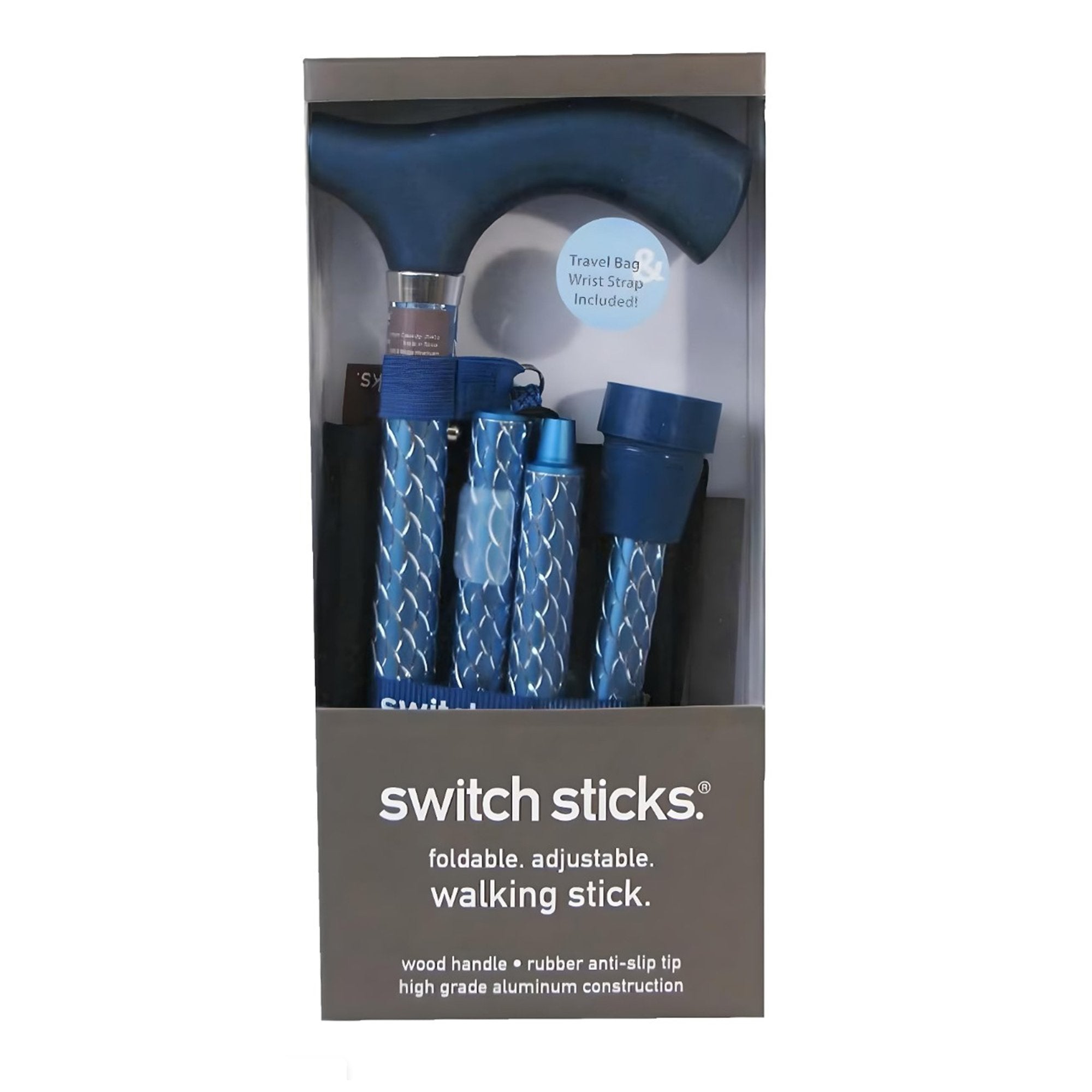 Folding Cane Switch Sticks® Aluminum 32 to 37 Inch Height Azure Blue