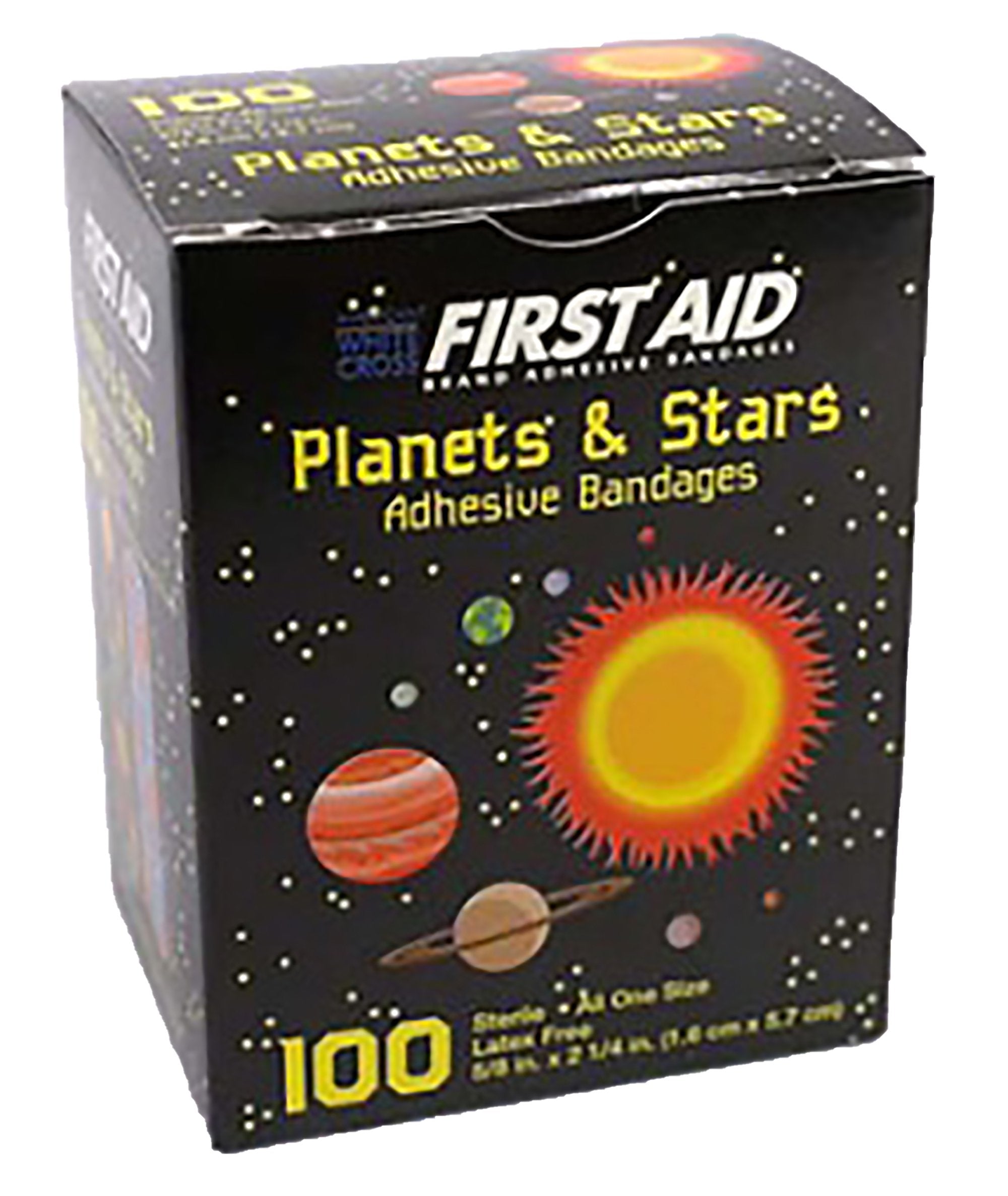 American White Cross First Aid Adhesive Strip, 5/8 x 2-1/4 Inch, Plastic, Rectangle, Kid Design, Planets and Stars, Sterile (1 Unit)