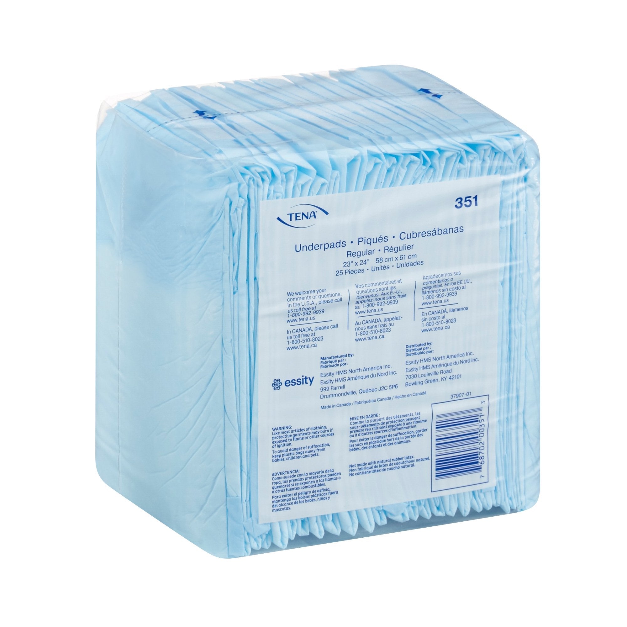 TENA Regular Underpads, Light Absorbency, Blue, Disposable, Latex-Free, 23 X 24 Inch (200 Units)