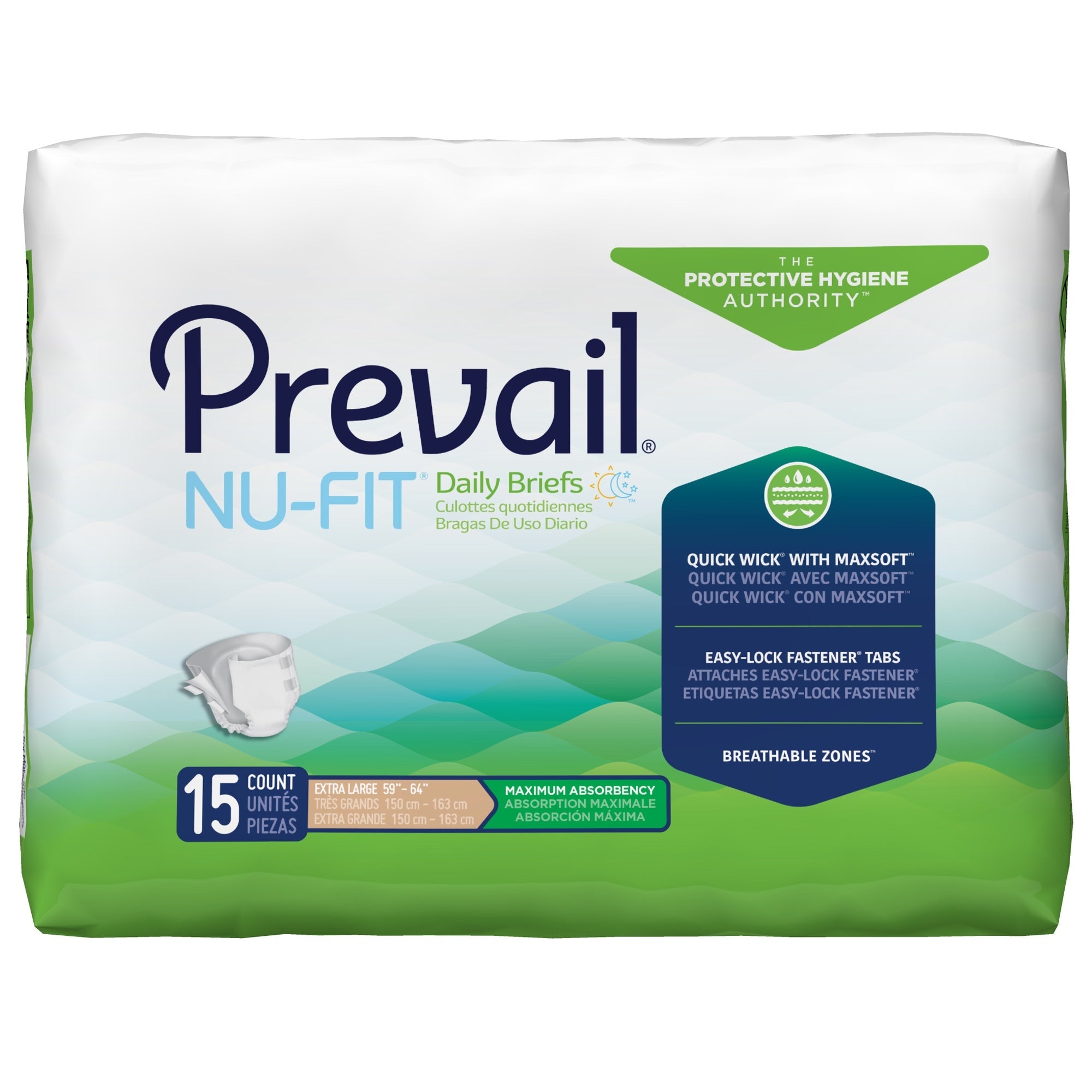 Prevail Nu-Fit Maximum Absorbency Incontinence Briefs, XL, 15 Pack