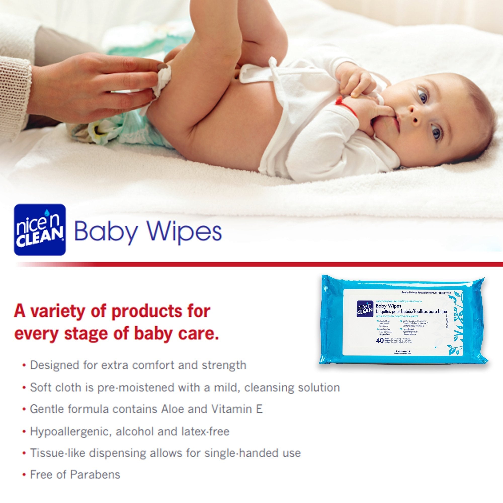 Nice’n Clean® Unscented Baby Wipes, Soft Pack (40 Units)