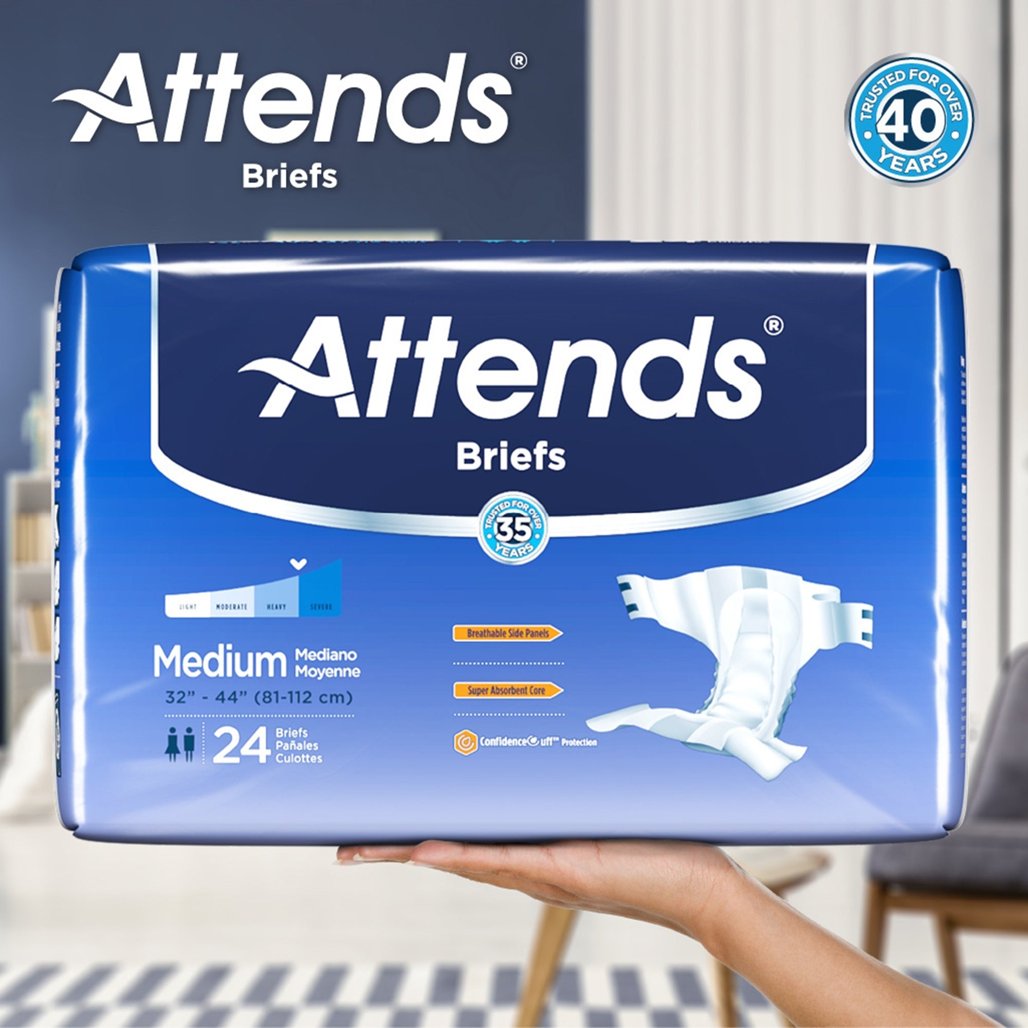 Attends Briefs Large, Heavy Absorbency Adult Incontinence Care, 72 Pack