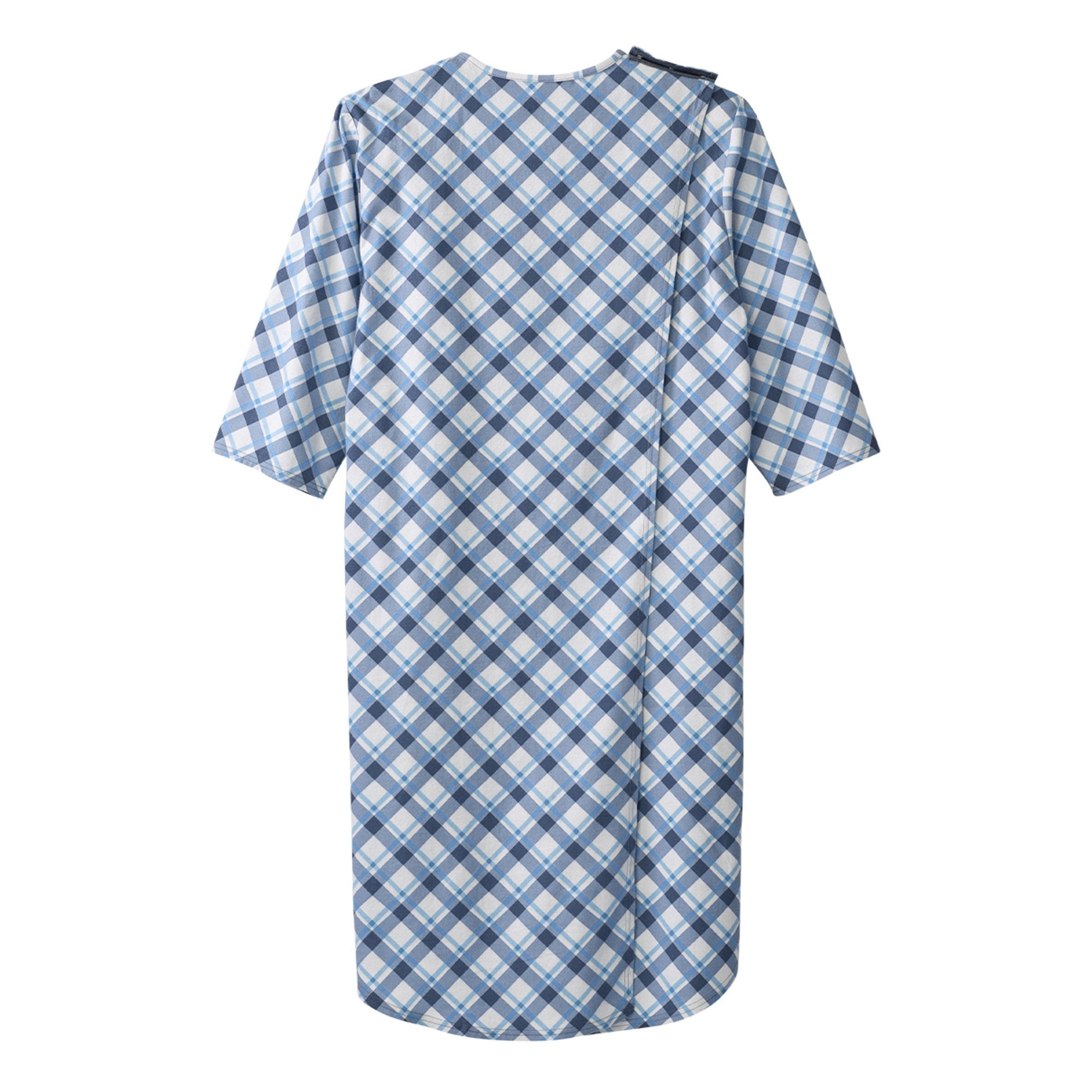 Silverts® Shoulder Snap Patient Exam Gown, 3X-Large, Diagonal Blue Plaid (1 Unit)