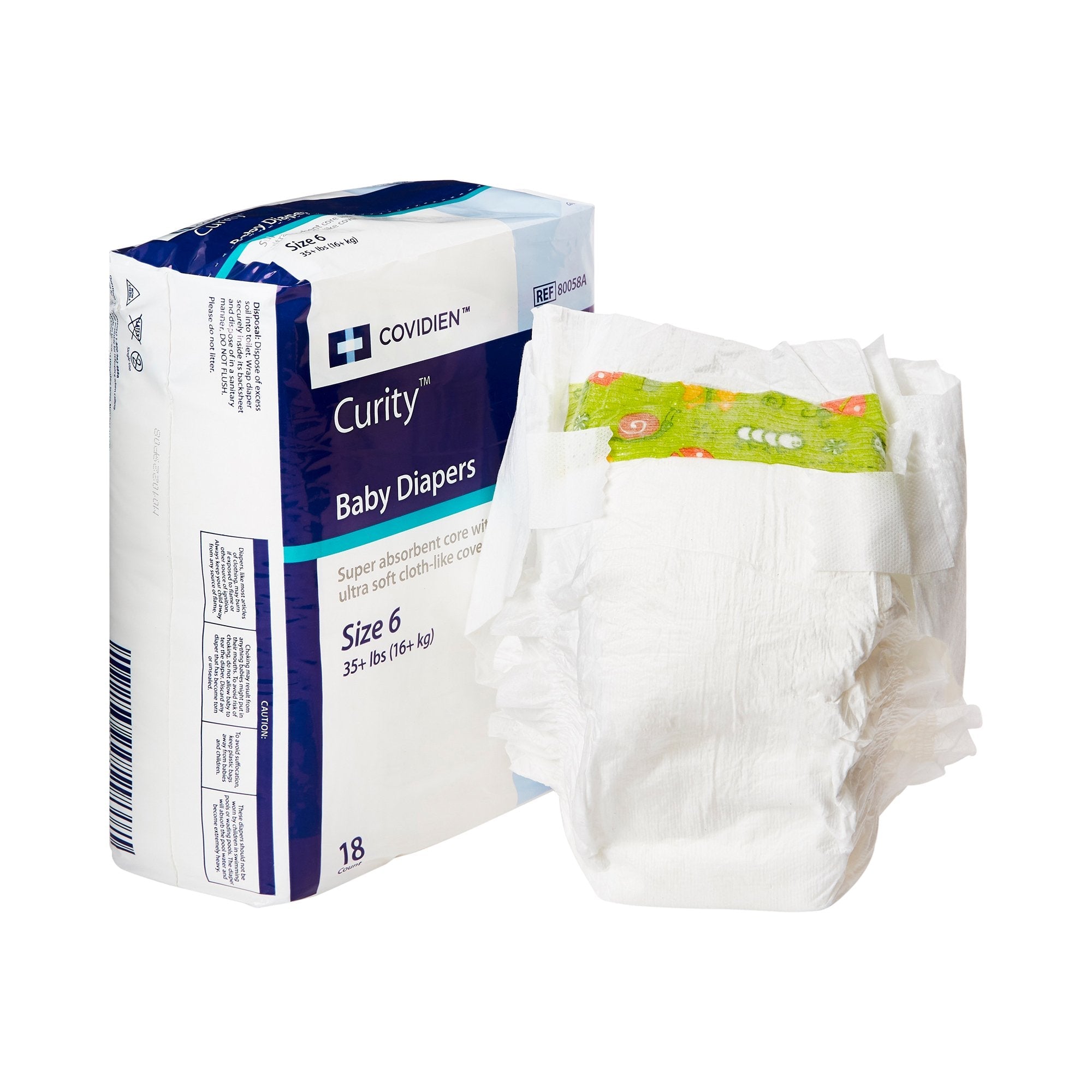 Curity Unisex Baby Diapers, Heavy Absorbency, Disposable, Size 6, 35+ lbs (18 Units)