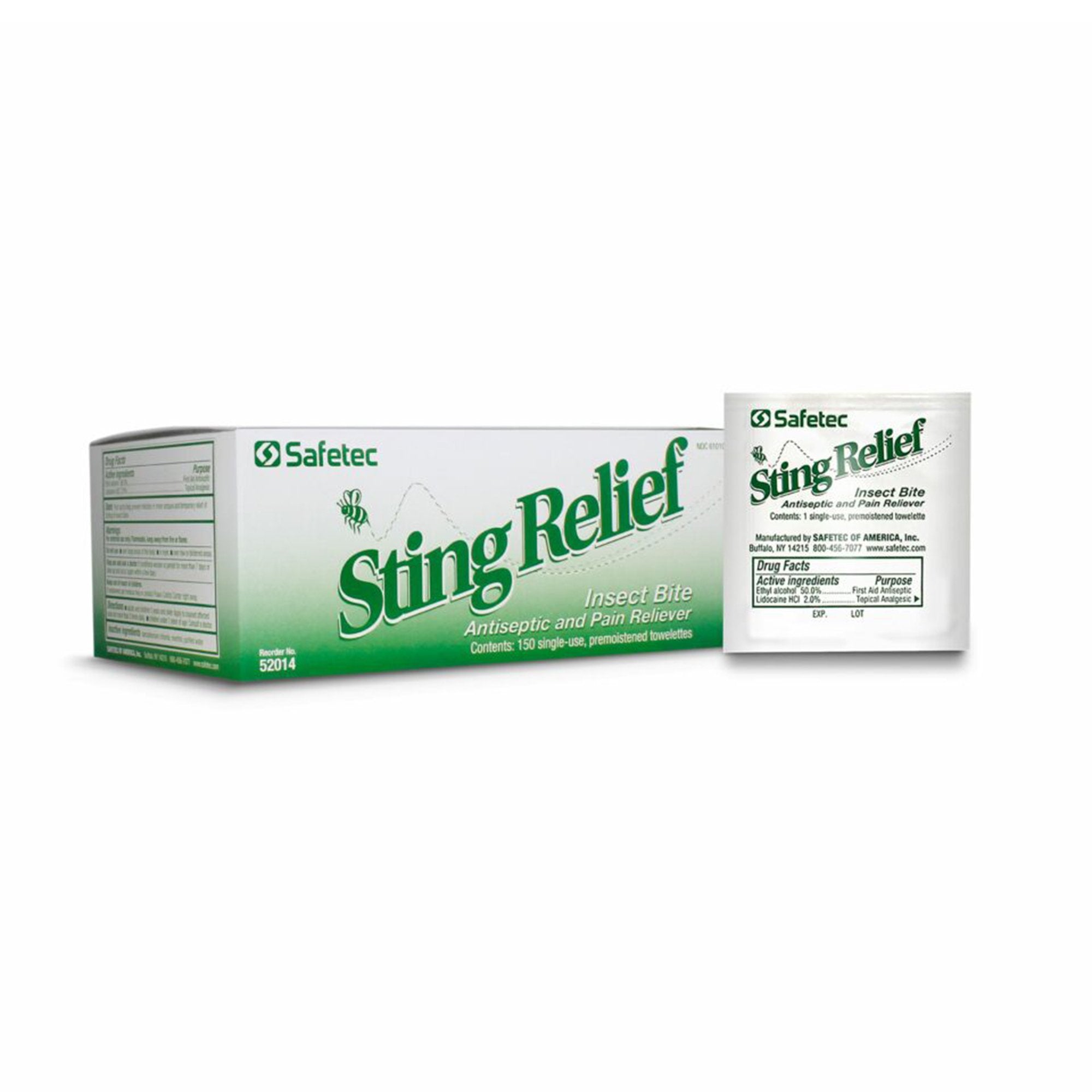 Sting and Bite Relief Ethyl Alcohol / Lidocaine Safetec® Towelette Individual Packet
