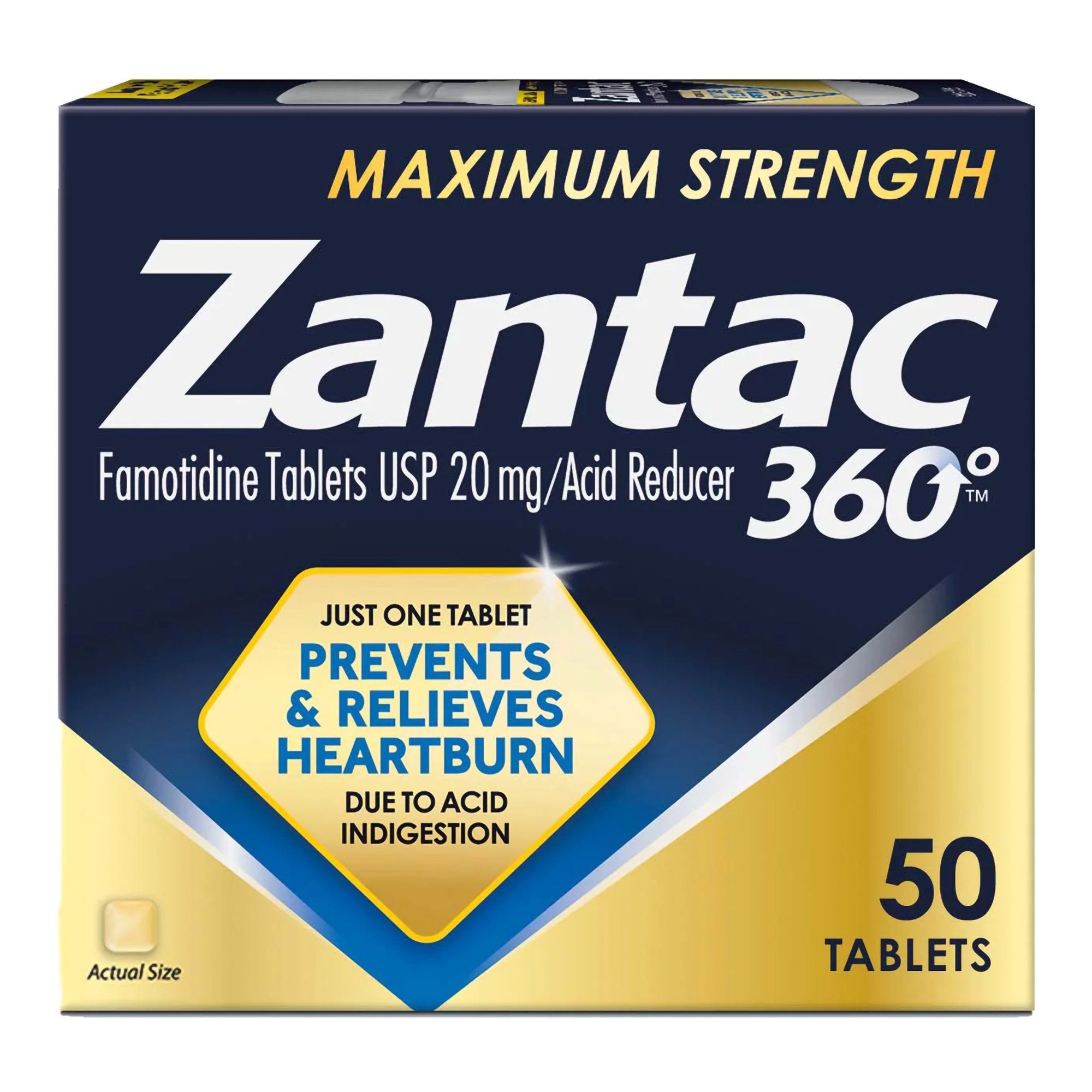 Antacid Zantac 360°® Maximum Strength 20 mg Strength Tablet 50 per Bottle (1 Unit)