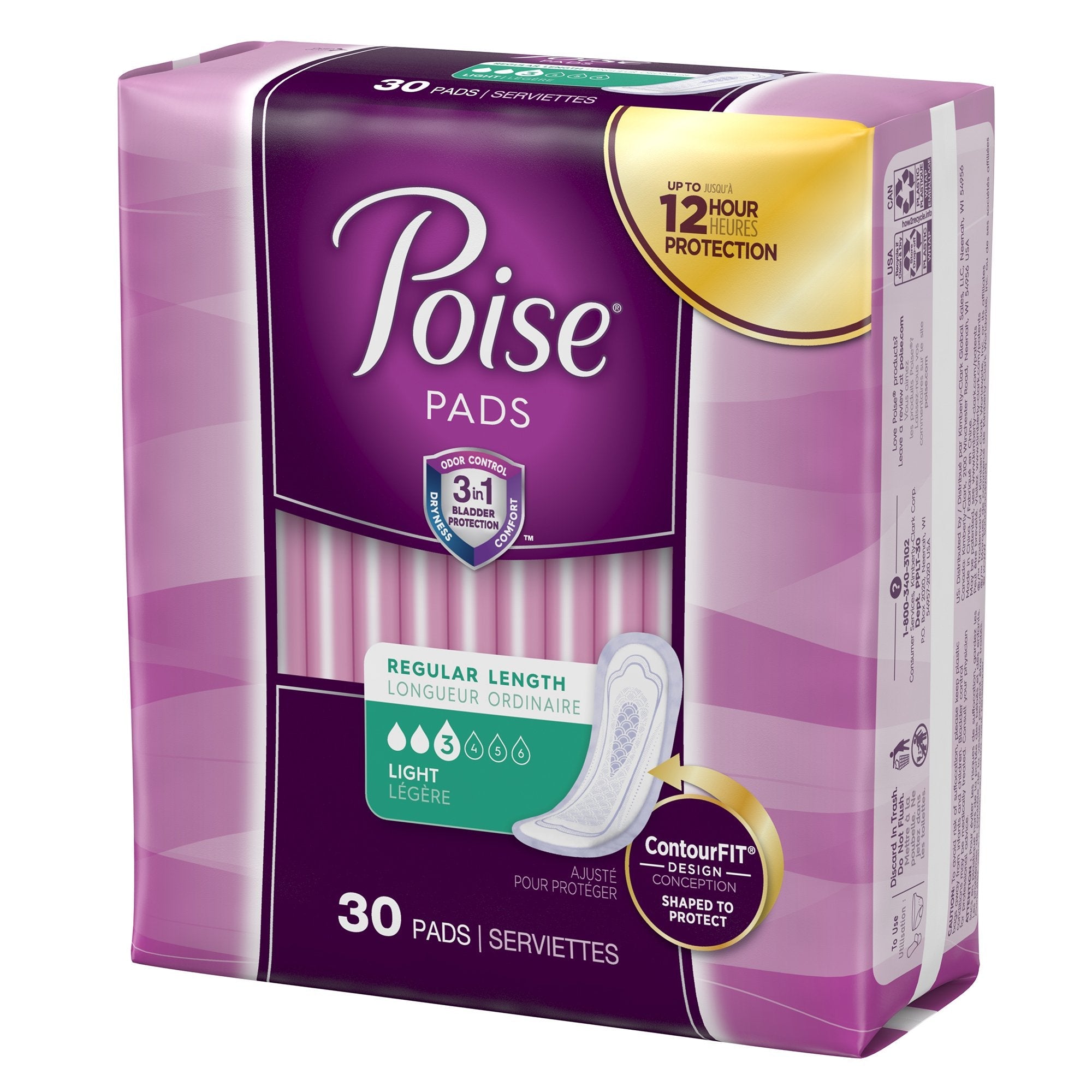 Poise Bladder Control Pads, Light Absorbency, Regular Length (30 Units)