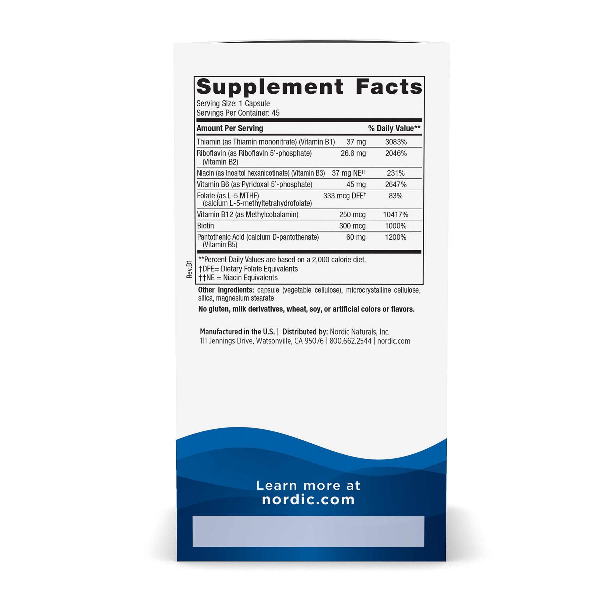 Dietary Supplement Nordic Naturals® Vitamin B Complex Vitamin B1 37 mg Strength Capsule 45 per Bottle - image 9