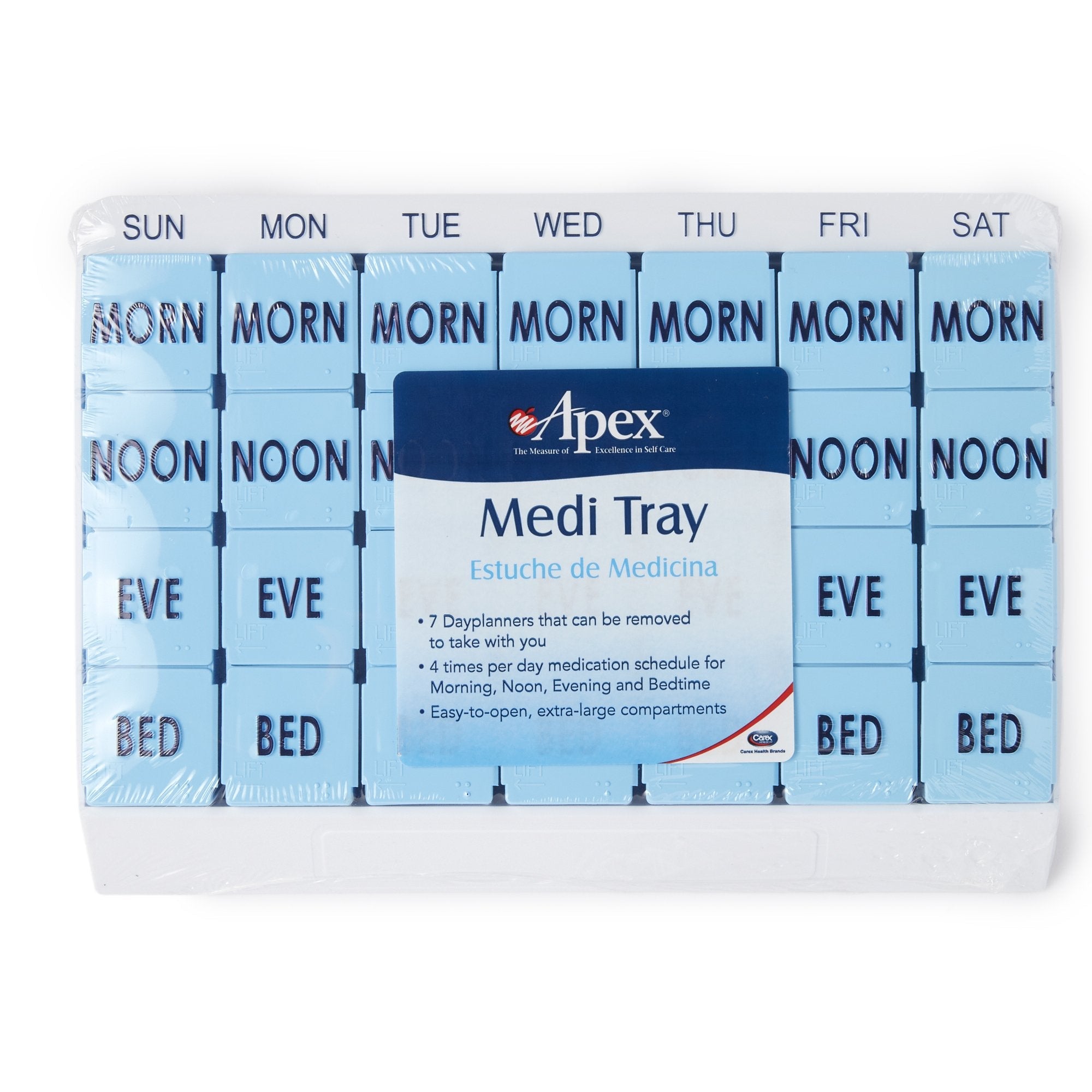 Apex Medi Tray Pill Organizer, Days of the Week / Morn, Noon, Eve, Bed (48 Units)