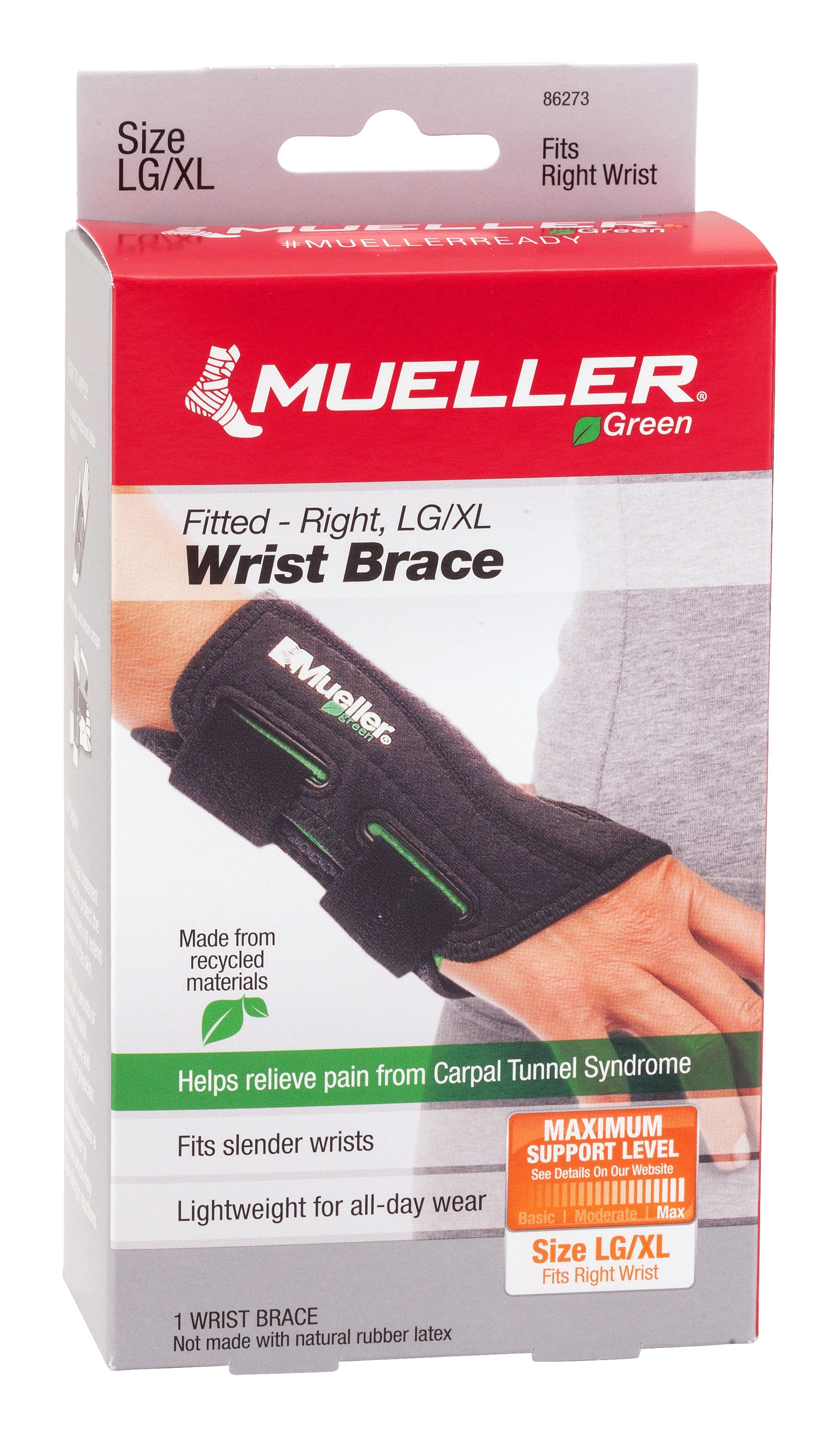 Wrist Brace Mueller® Green Plastic / Spandex Right Hand Black Large / X-Large - image 3