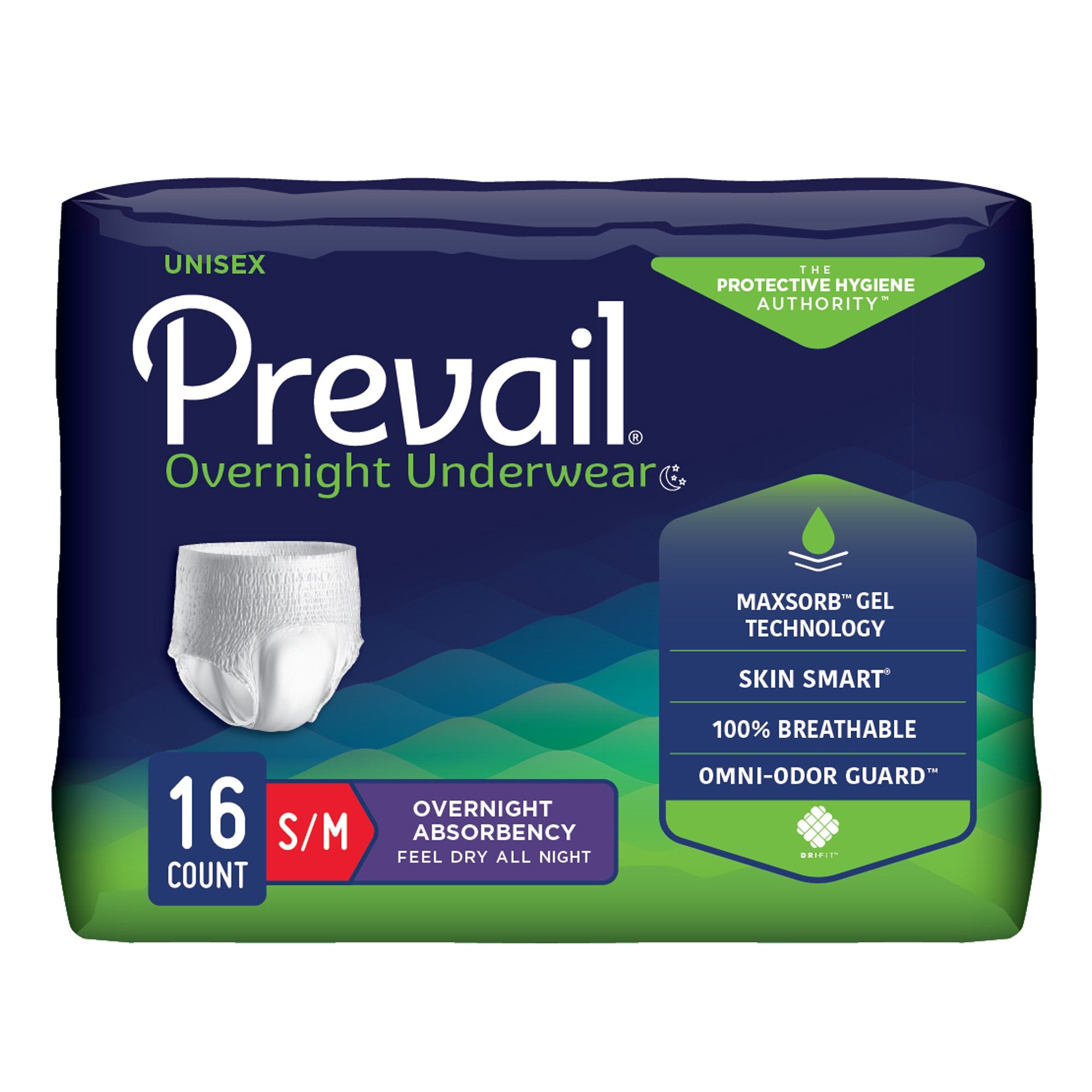 Prevail Overnight Absorbent Underwear Small - MaxSorb Gel, 16-Pack