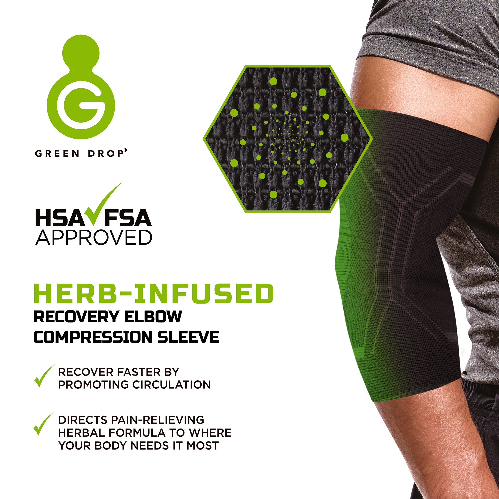 Elbow Support Green Drop™ Large / X-Large Pull-On Sleeve Left or Right Elbow 12 to 16 Inch Elbow Circumference Black - image 8