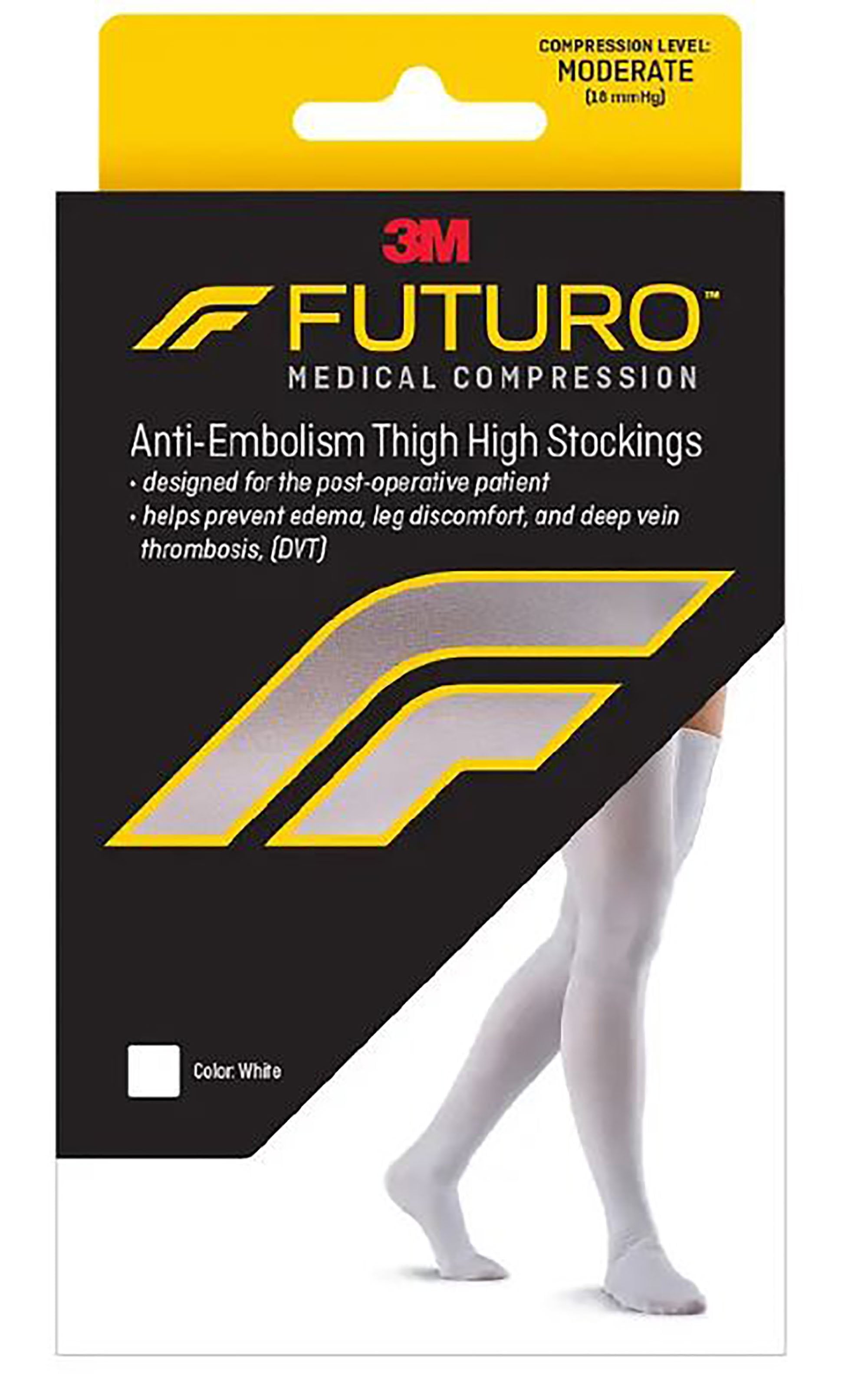 3M Futuro™ Anti-Embolism Thigh-Length Stockings, Moderate Compression, Thigh High, White, Closed Toe (6 Units)