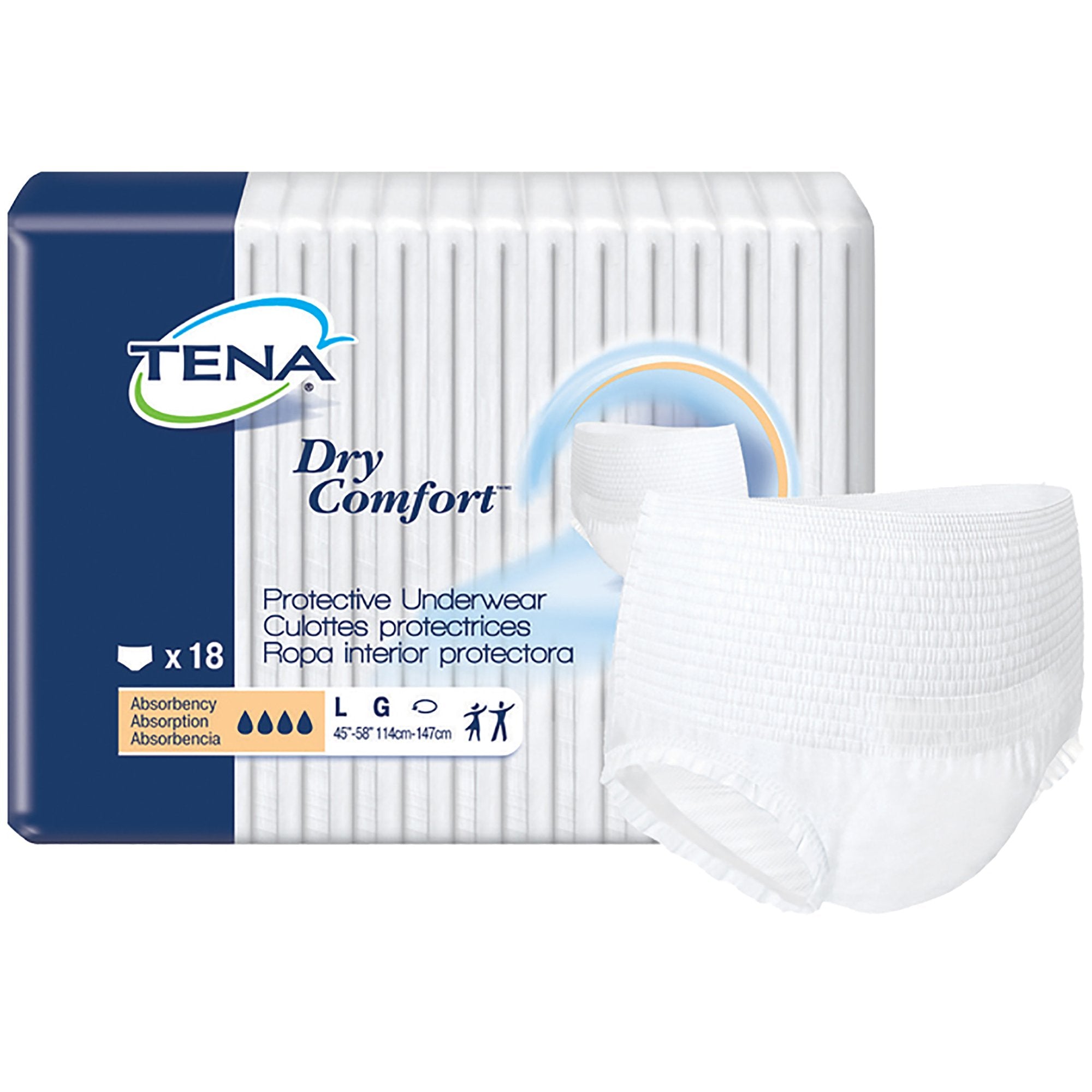 Tena Dry Comfort Absorbent Underwear Large, Leak Protection - 18 Pack