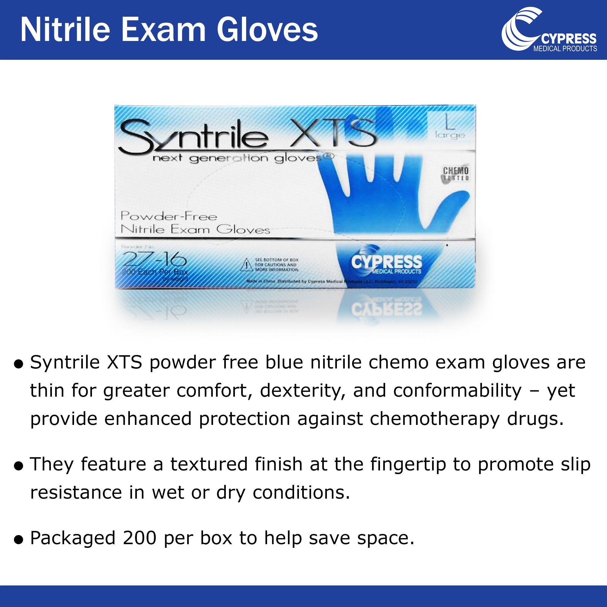 Syntrile® XTS Nitrile Standard Cuff Length Exam Glove, Large, Blue (200 Units)