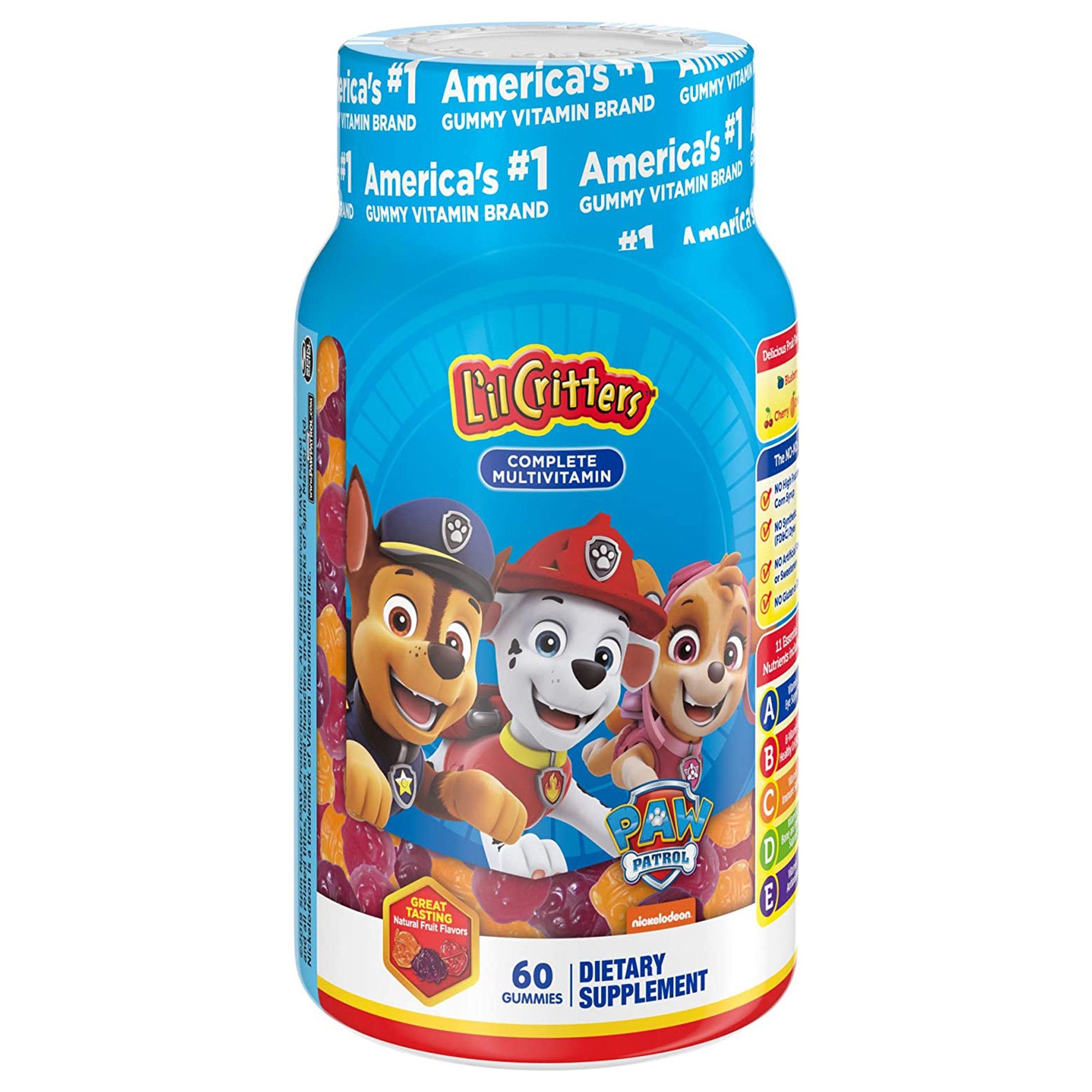 Multivitamin Supplement L'il Critters® Paw Patrol Complete Vitamin A - Vitamin C 225 mcg - 10 mg Strength Gummy 190 per Bottle Assorted Fruit Flavor