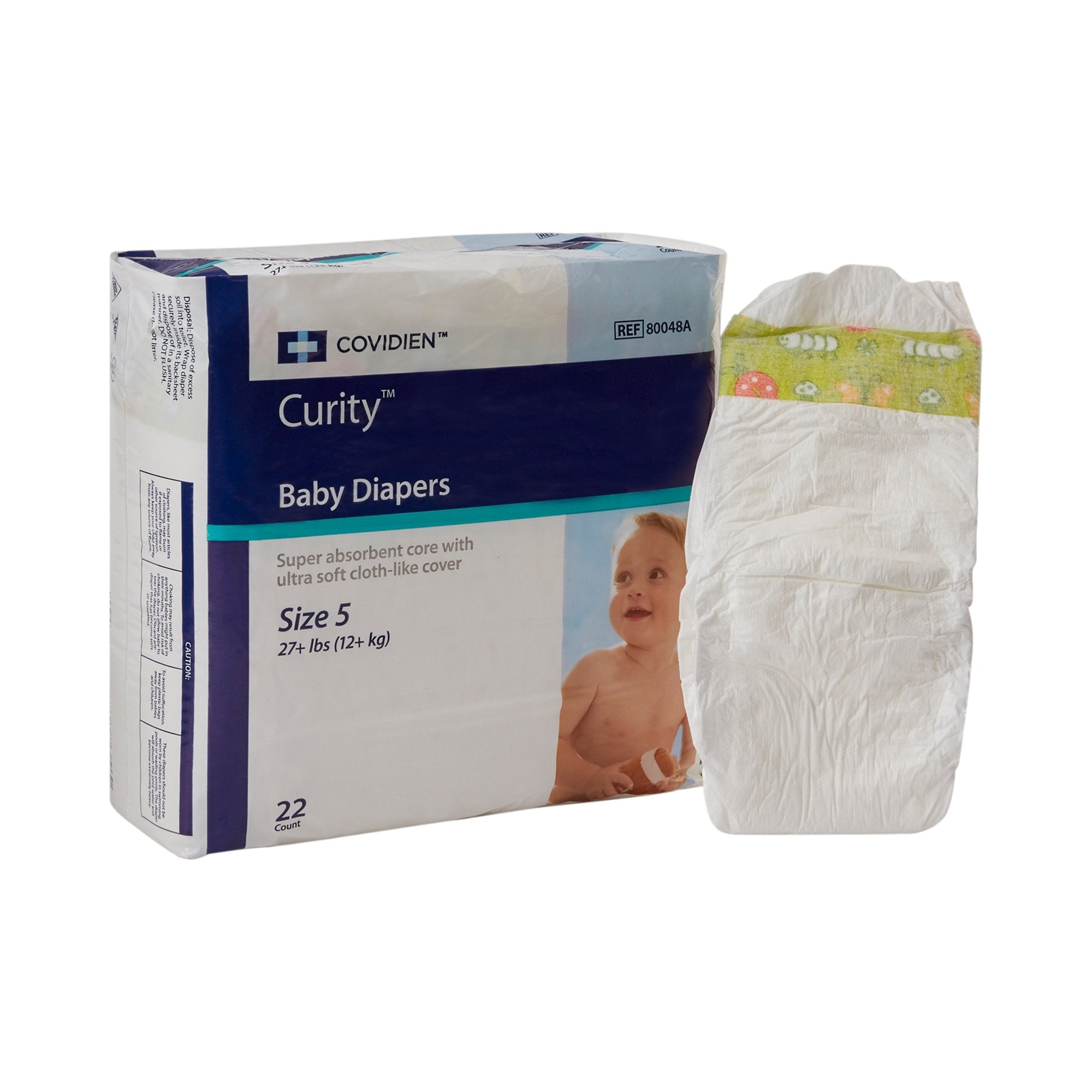 Curity Unisex Baby Diapers, Heavy Absorbency, Disposable, Size 5, 27+ lbs (22 Units)