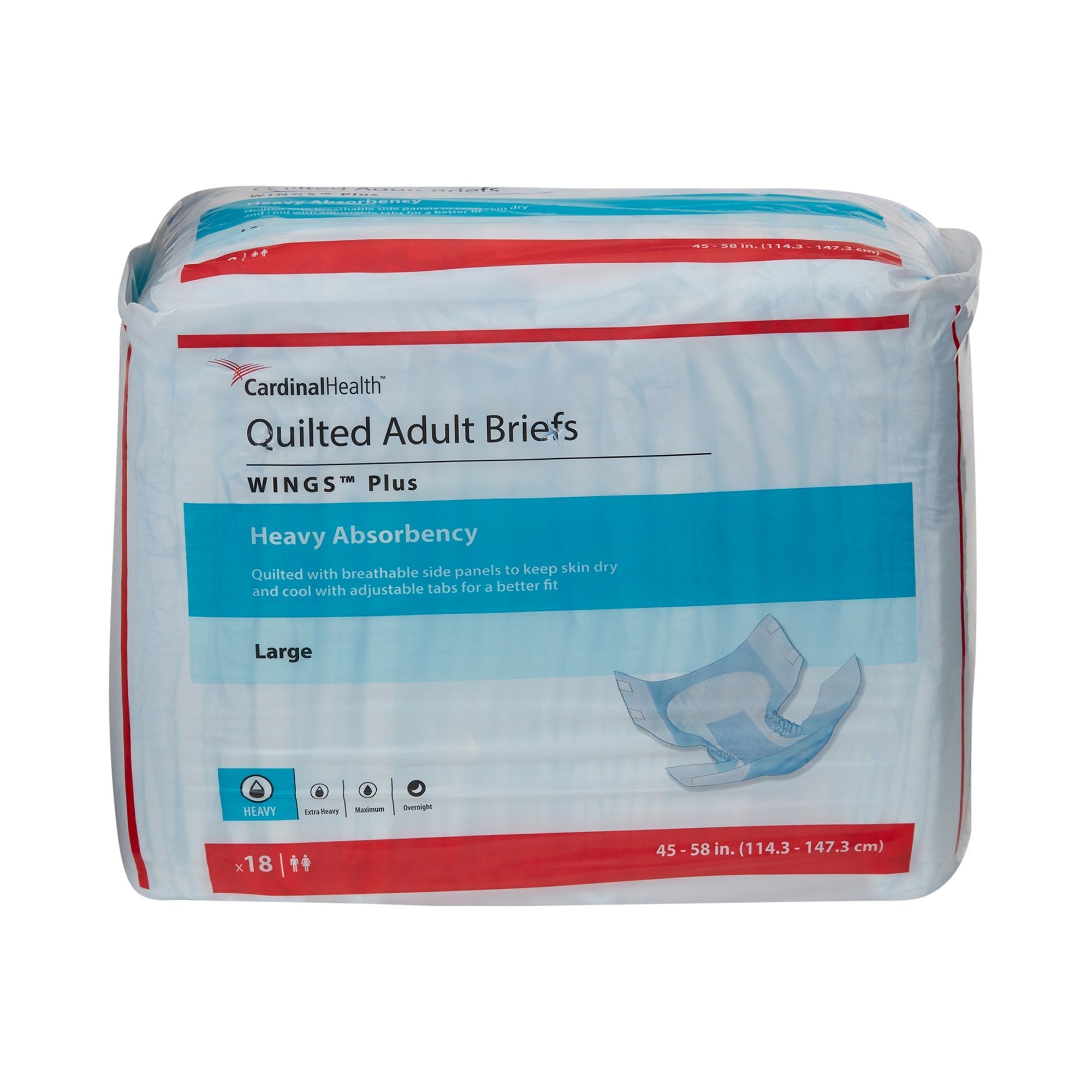 Wings™ Plus Quilted Large Briefs - Heavy Absorbency Incontinence Aid (4 Pack)