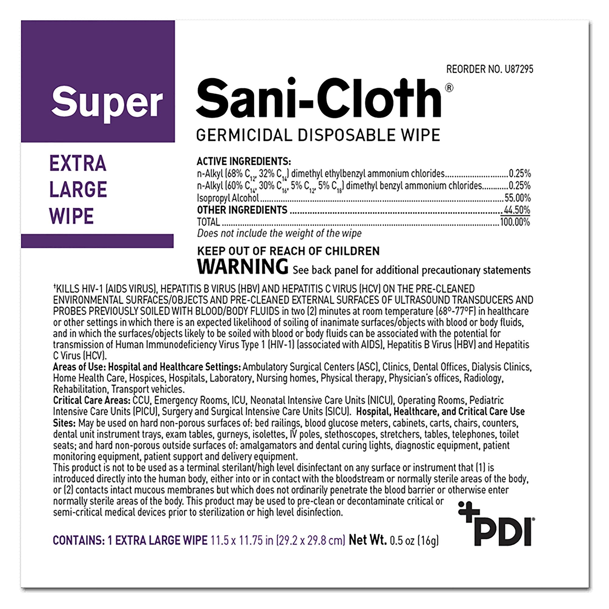 Super Sani-Cloth® Surface Disinfectant Wipe, X-Large Individual Packet (50 Units)