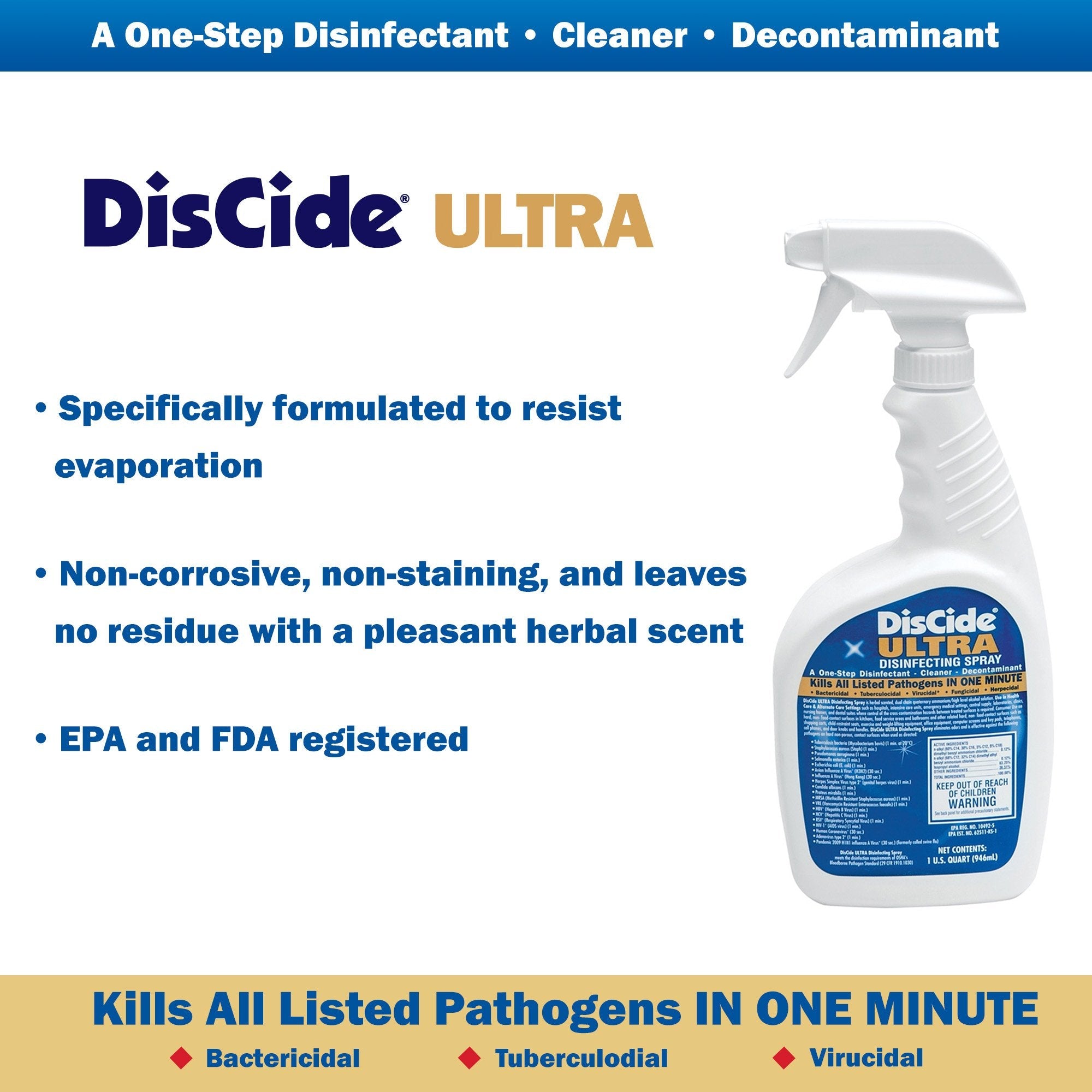 DisCide® Ultra Quaternary Based Surface Disinfectant Cleaner 1 qt. (1 Unit)