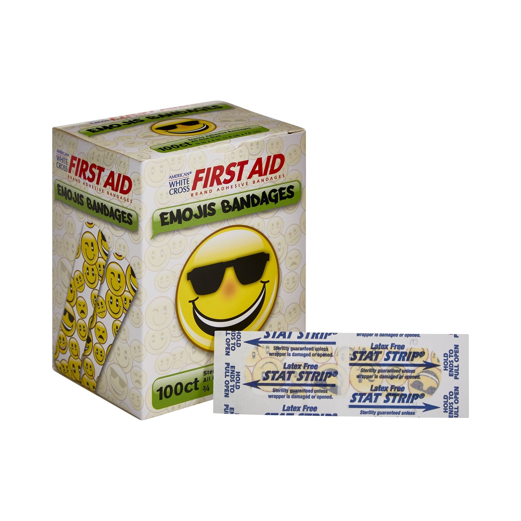 American® White Cross First Aid Emojis Kid Design Adhesive Strip, ¾ x 3 Inch (1 Unit)