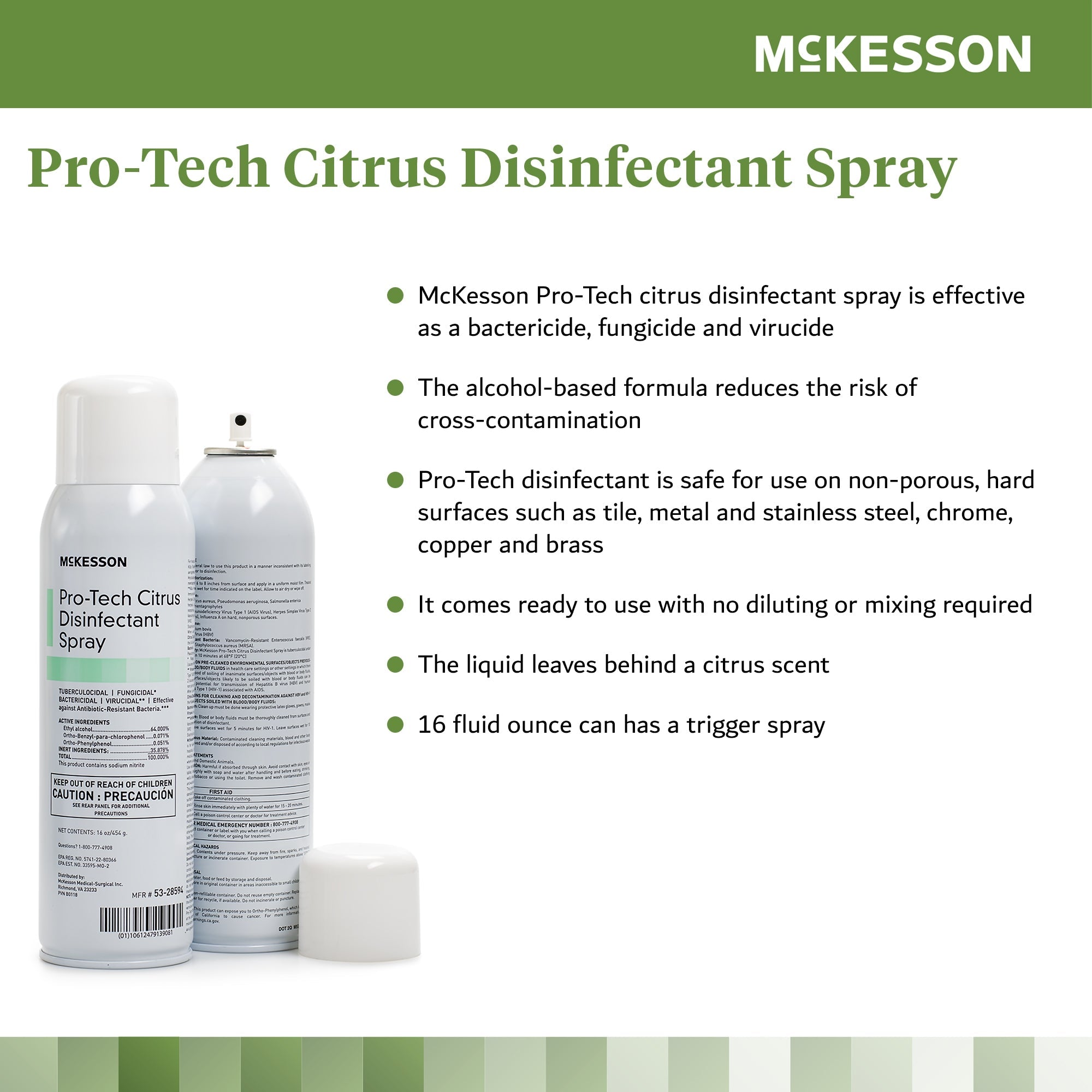 McKesson Pro-Tech Disinfectant Spray, Citrus Scent, 16oz - 12 Pack