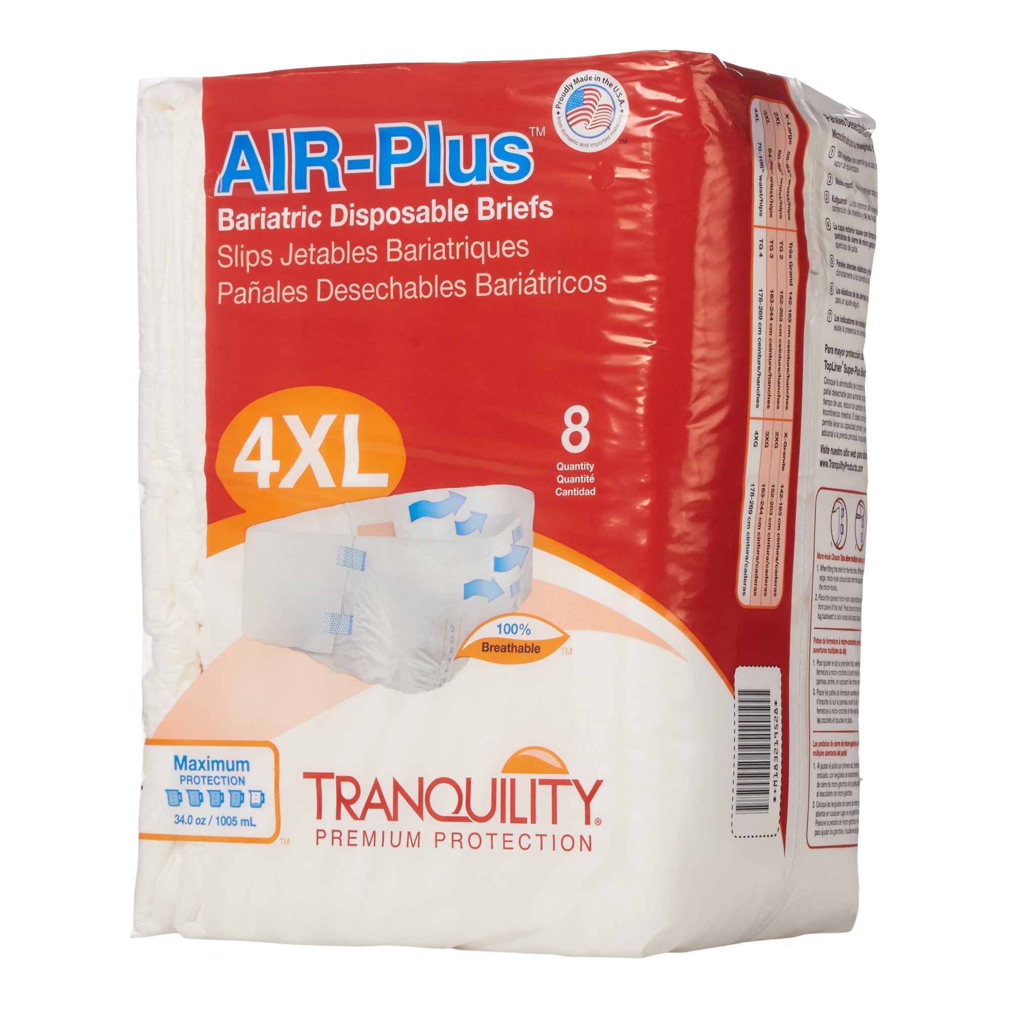 Tranquility AIR-Plus Bariatric Briefs, Max Protection - 8 Pack