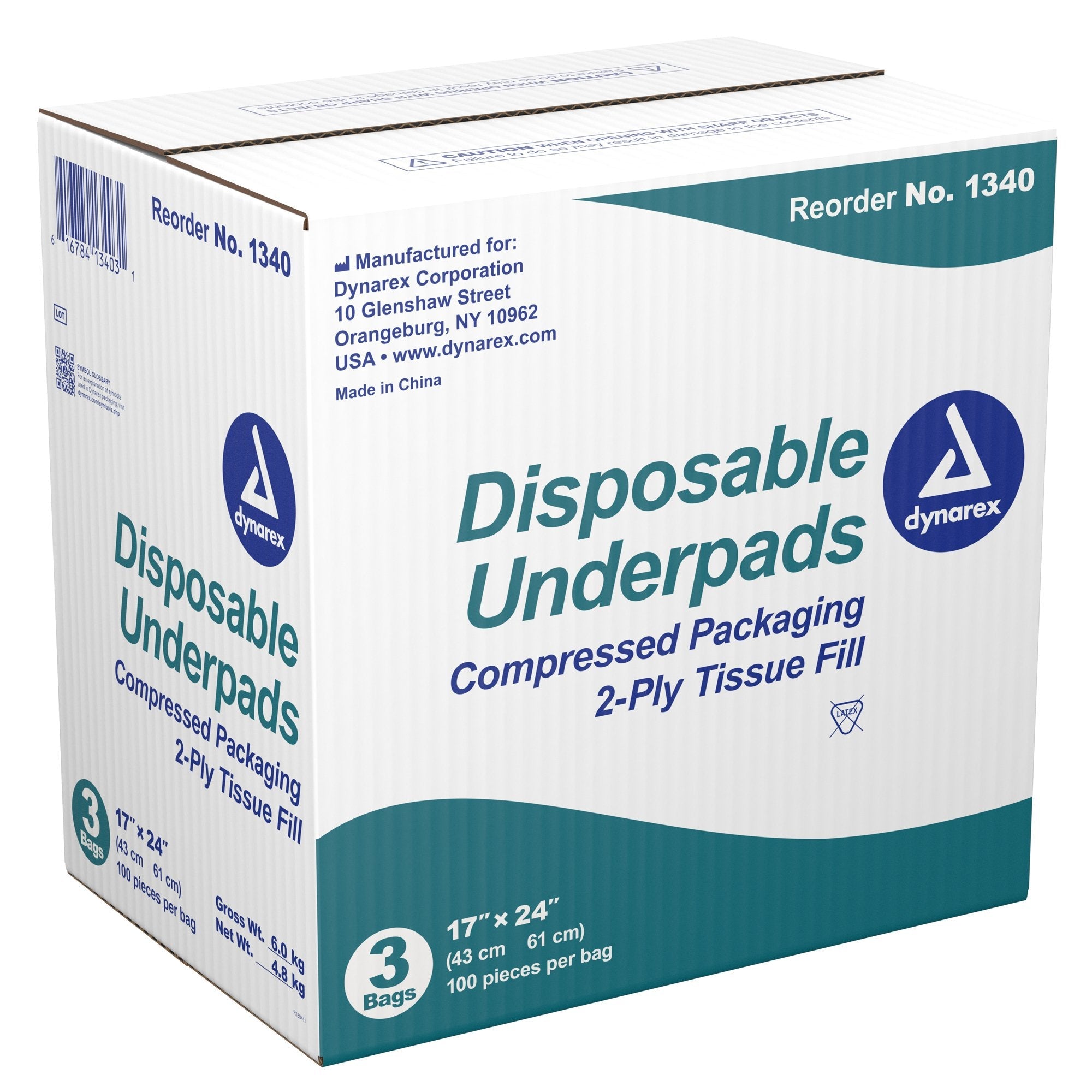 Dynarex® 2-Ply Tissue Fill Underpad, 17 x 24 Inch (100 Units)