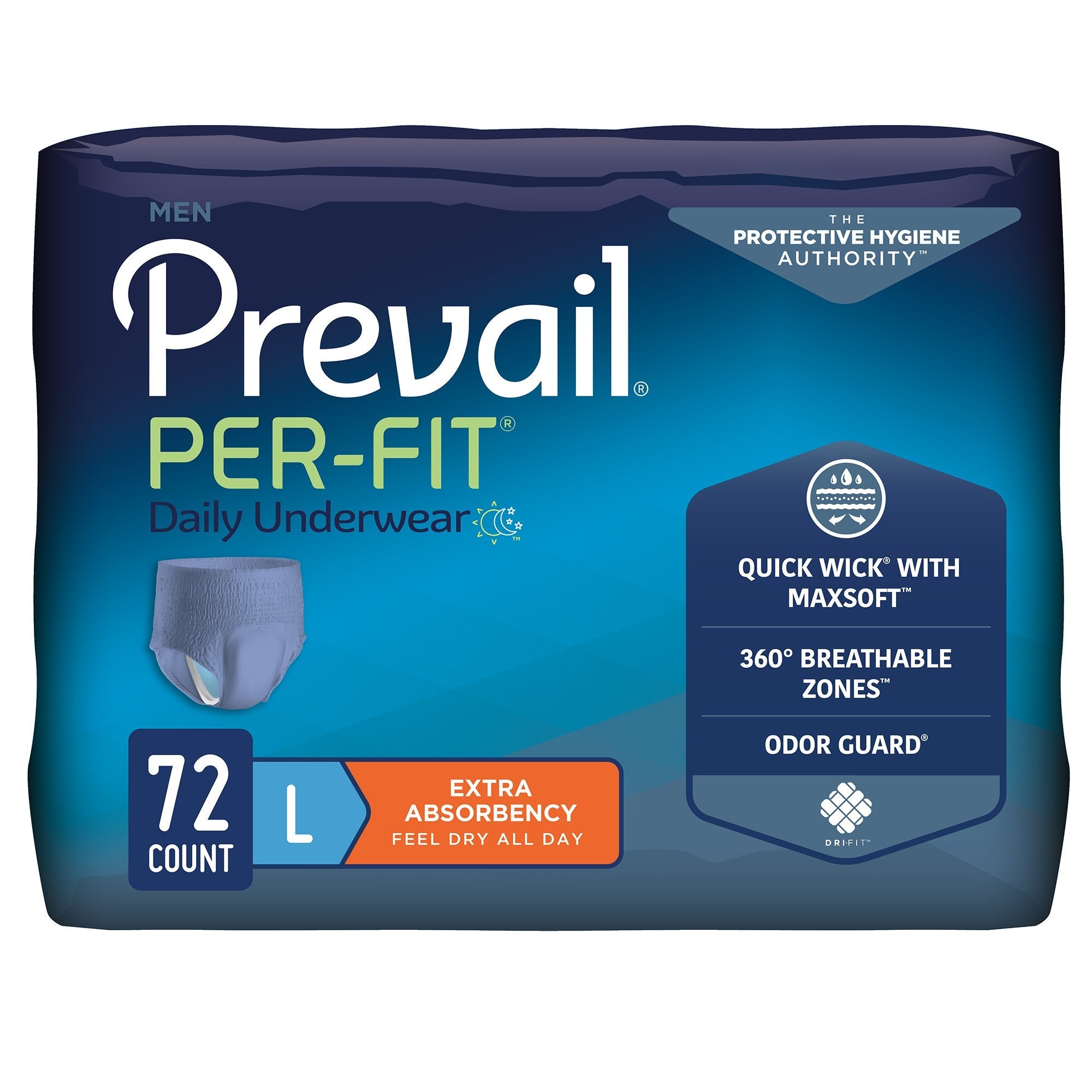 Prevail® Per-Fit® Men Adult Moderate Absorbent Underwear, Large, White (18 Units)