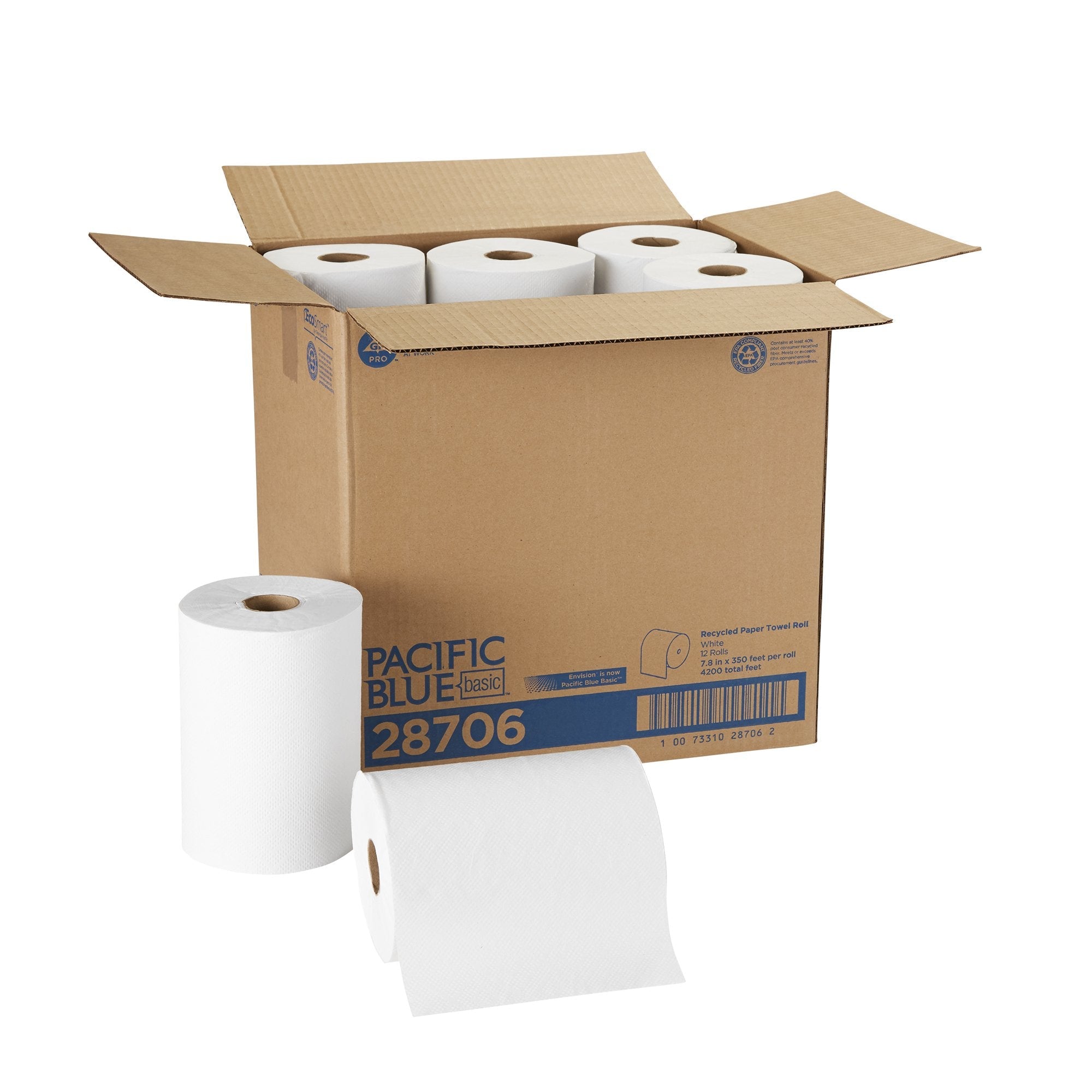 Pacific Blue Basic™ White Paper Towel, 7-7/8 Inch x 350 Foot, 12 Rolls per Case (1 Unit)